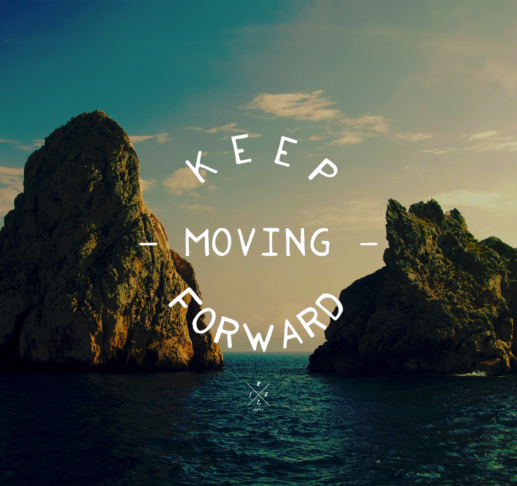 Keep Moving Forward quote over ocean and islands HD Wallpaper