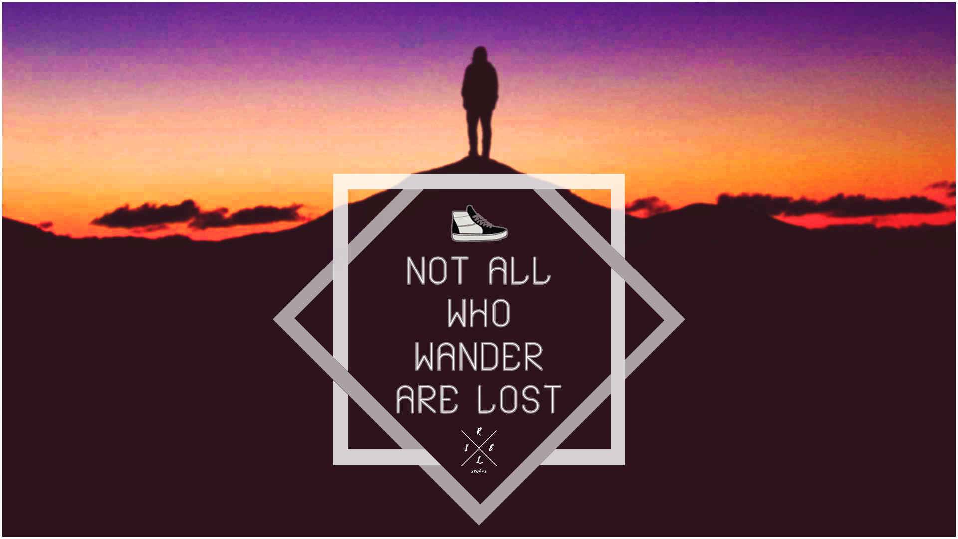 Silhouette of a person on a hill at sunset with a quote HD Wallpaper