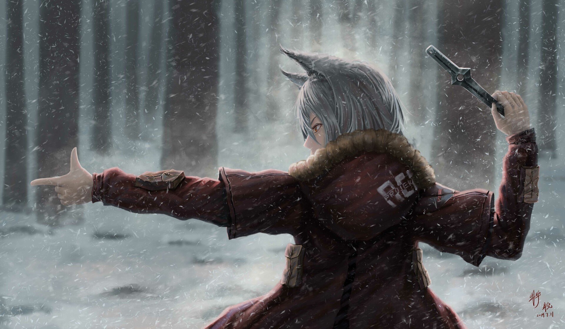 Projekt Red from Arknights in a snowy forest HD Wallpaper