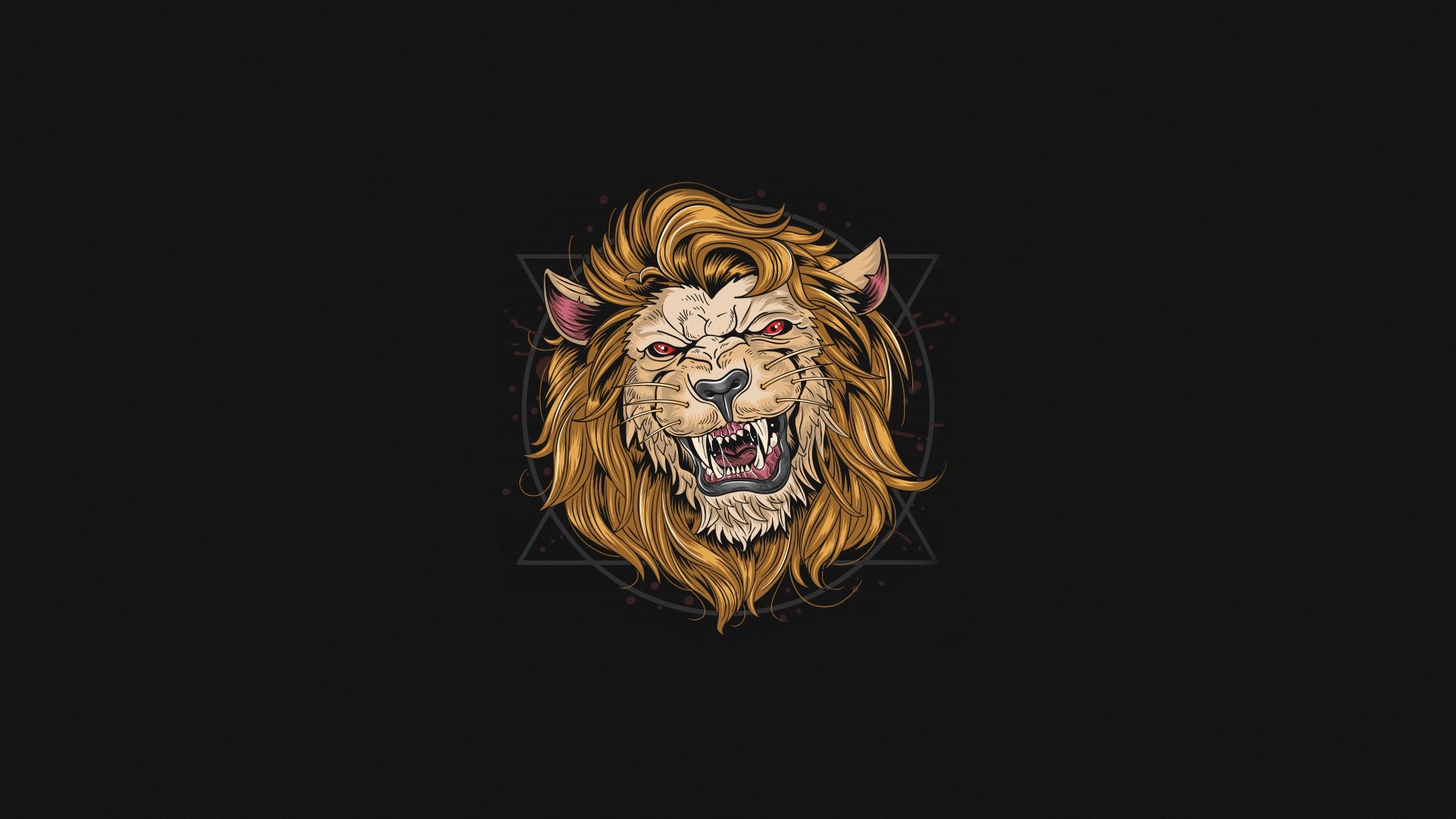 Artwork of a roaring lion's head with a geometric background HD Wallpaper