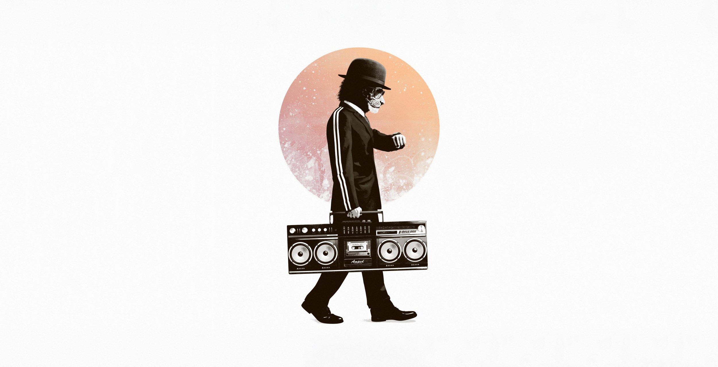 Skeleton in a suit carrying a boombox HD Wallpaper