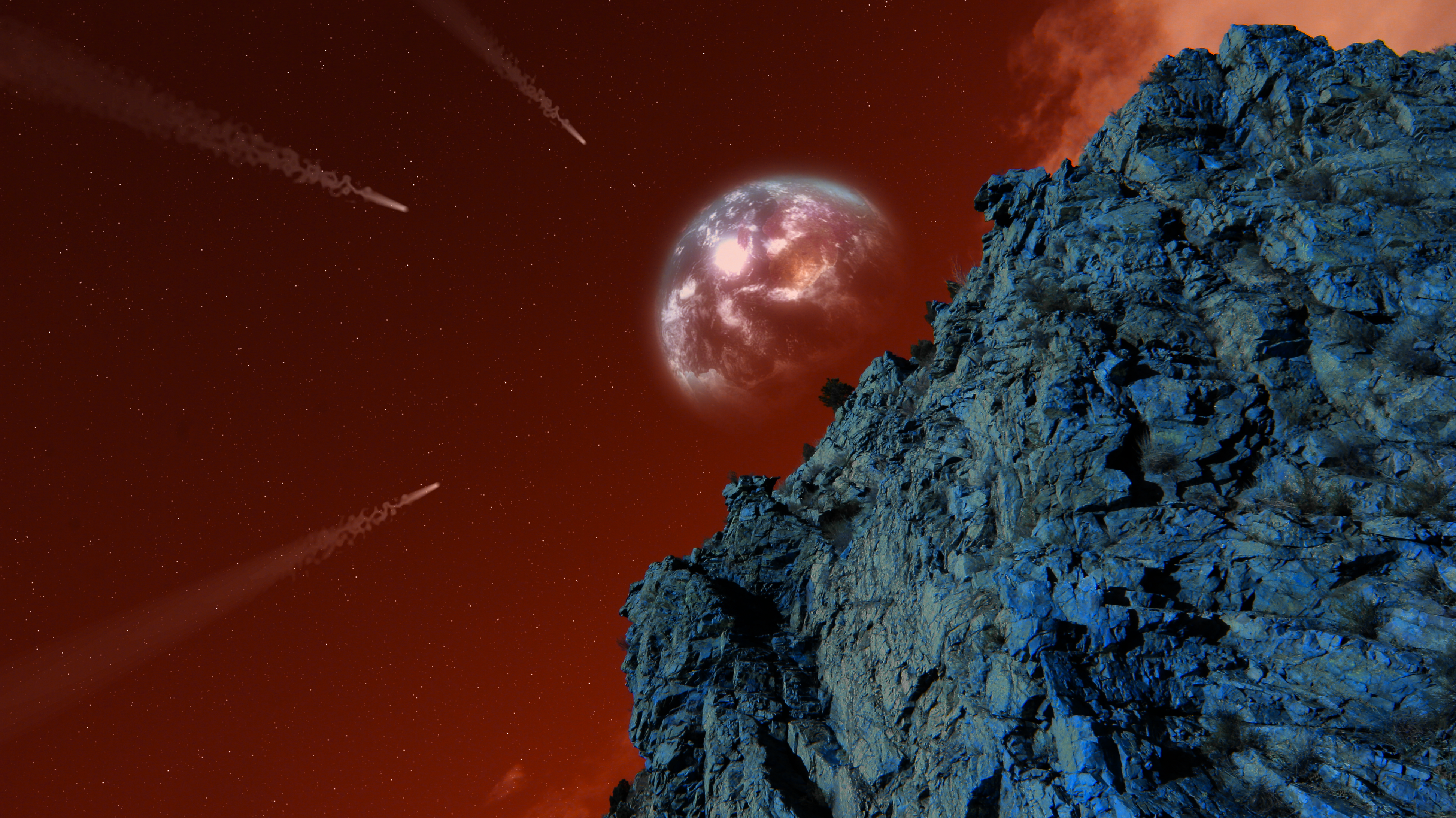 4K Space Scene with Planet and Comets HD Wallpaper