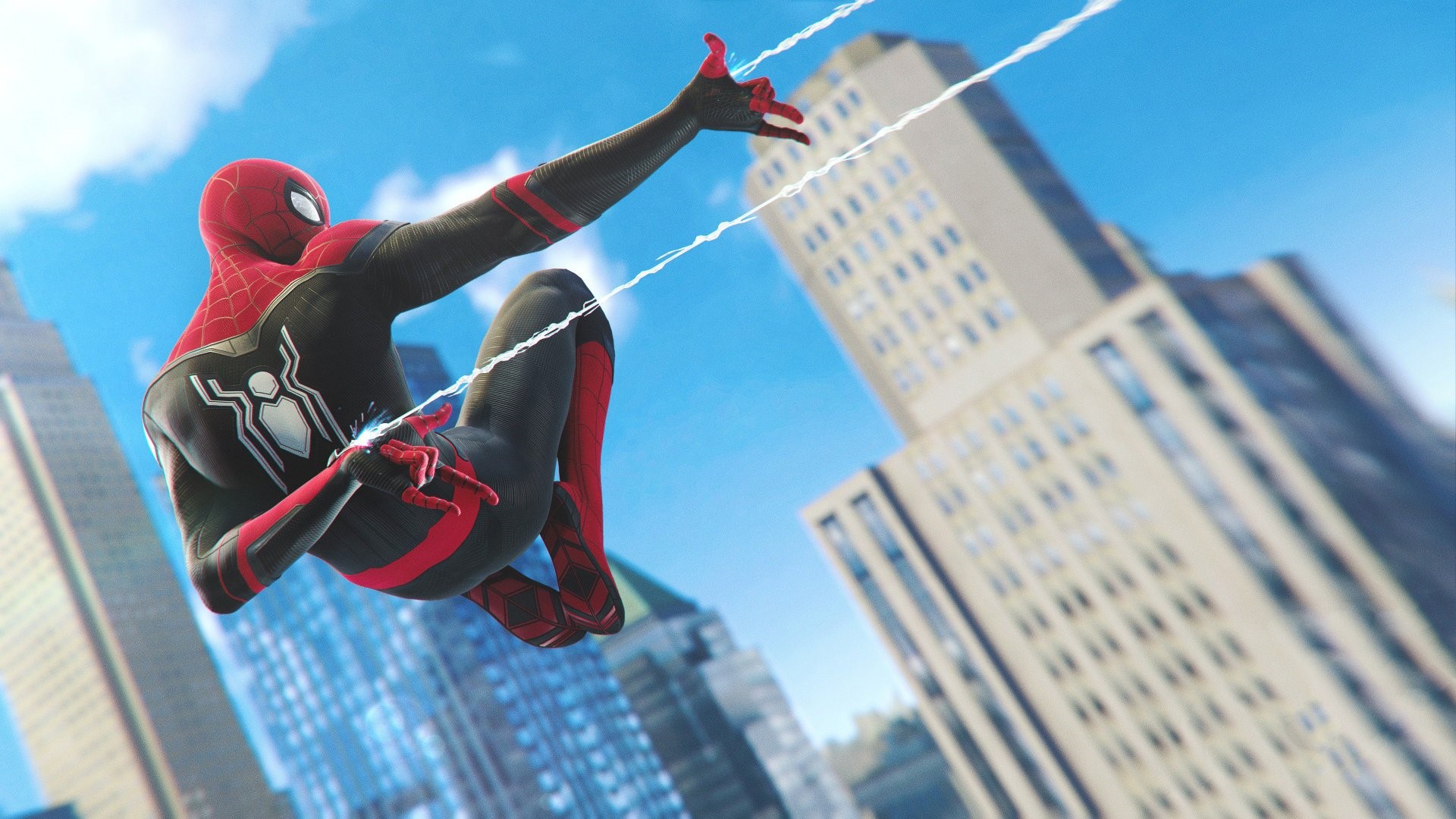 Spider-Man Swinging Through Cityscape HD Wallpaper