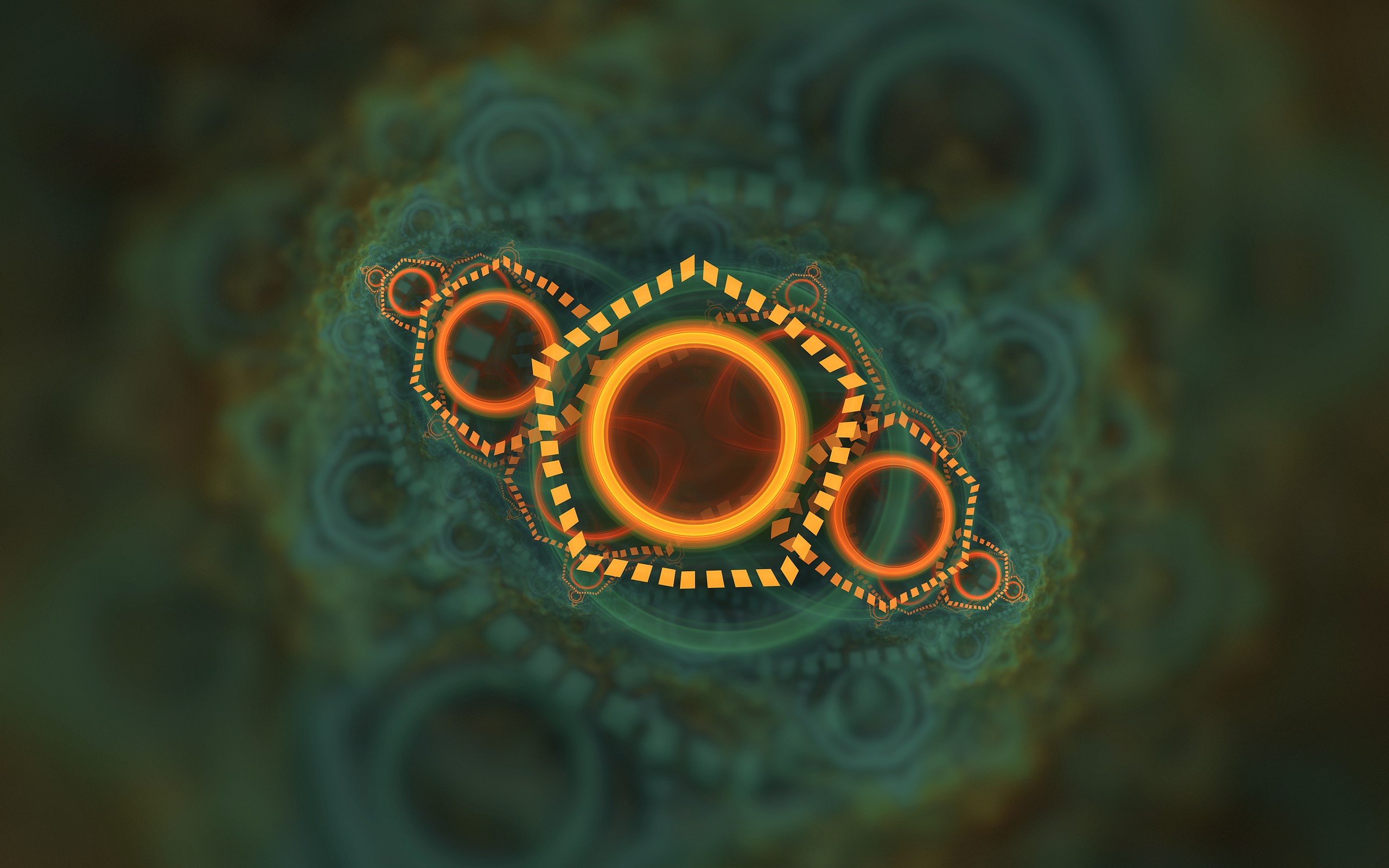 Abstract fractal with orange and teal geometric shapes HD Wallpaper
