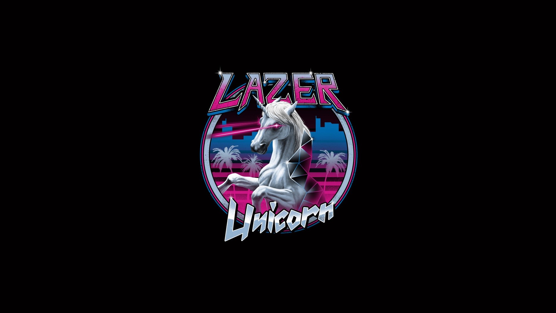 Lazer Unicorn with Neon Cityscape HD Wallpaper
