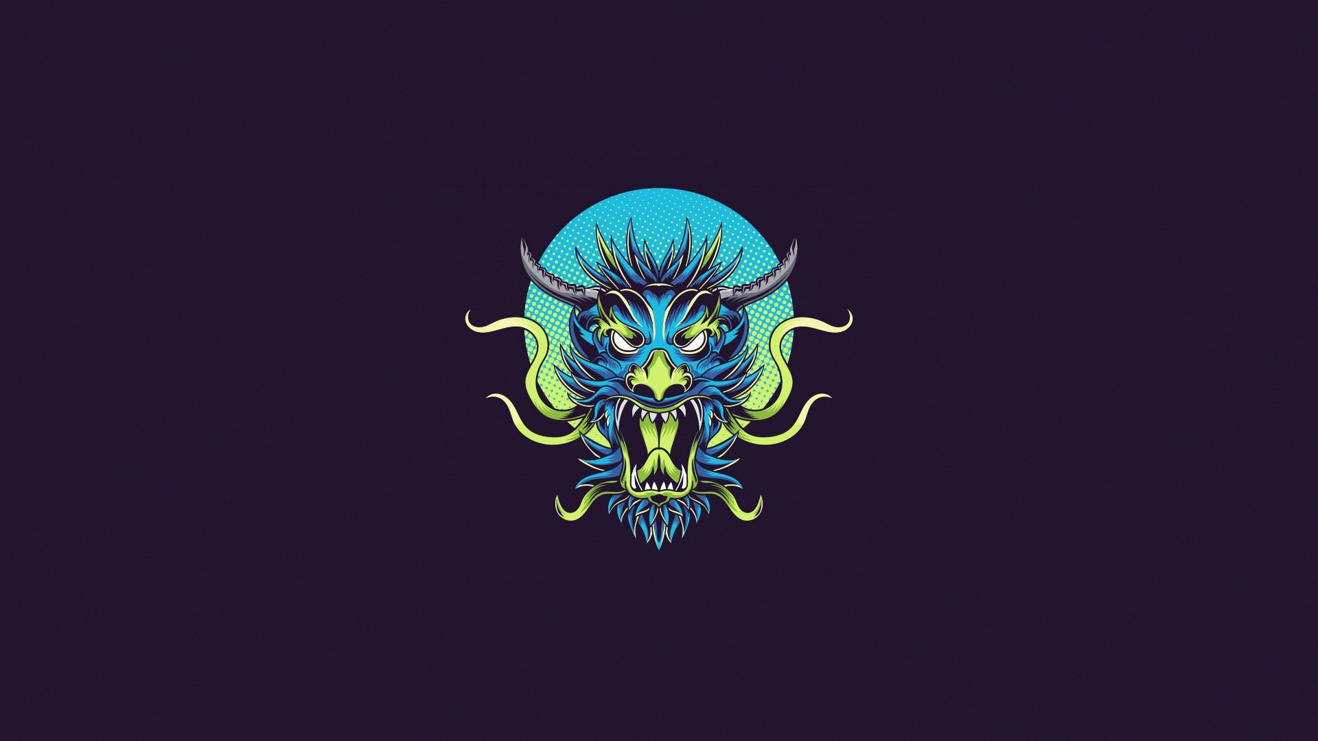 Illustration of a blue and green dragon head HD Wallpaper