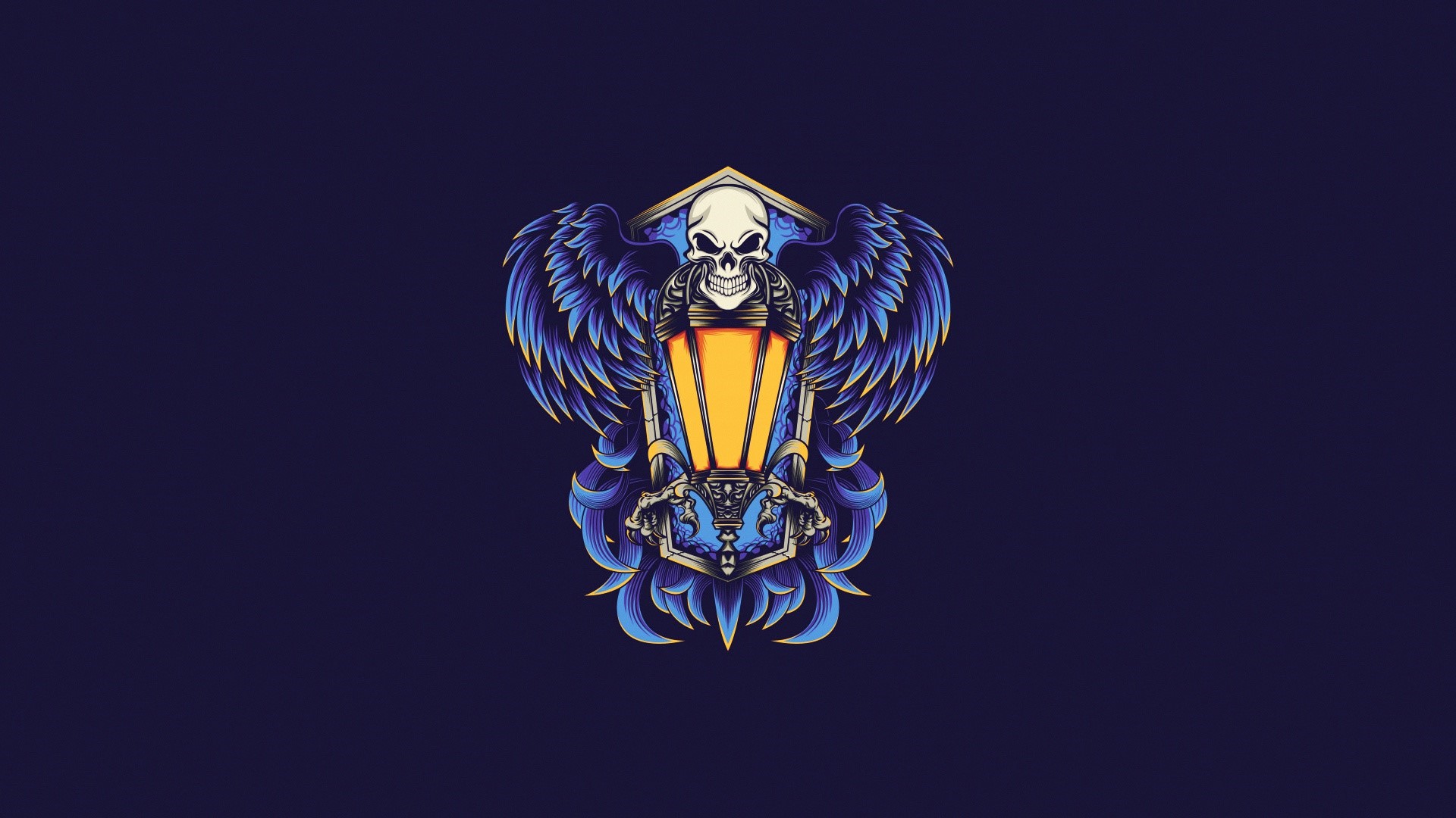 Skull with wings holding a lantern HD Wallpaper