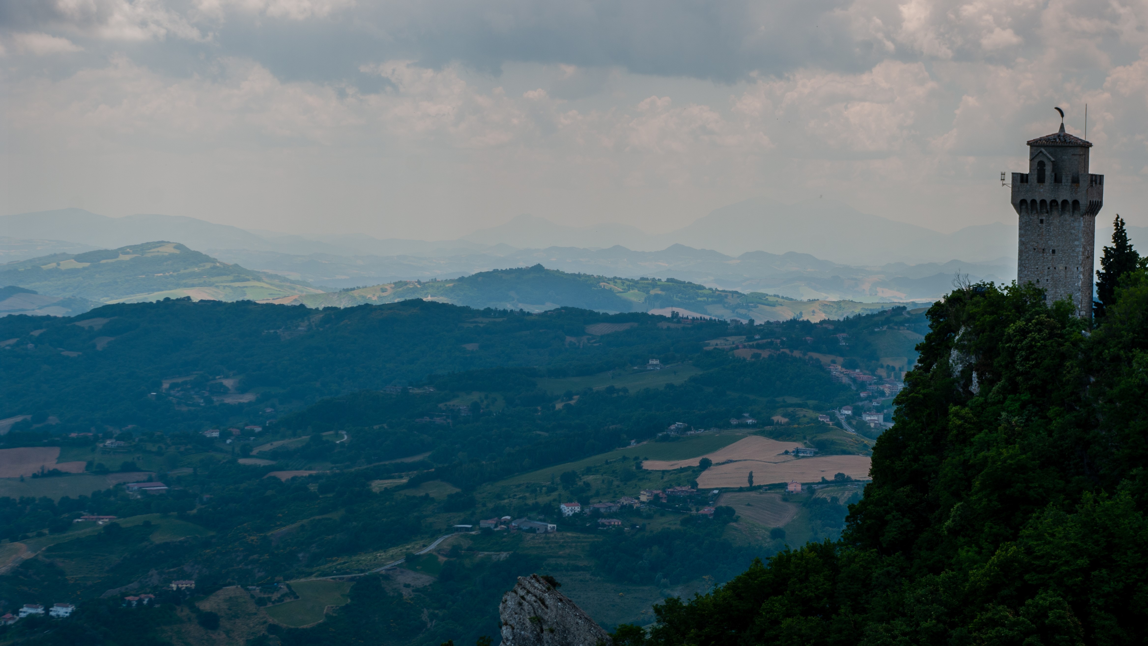 Landscape with tower on mountain top HD Wallpaper
