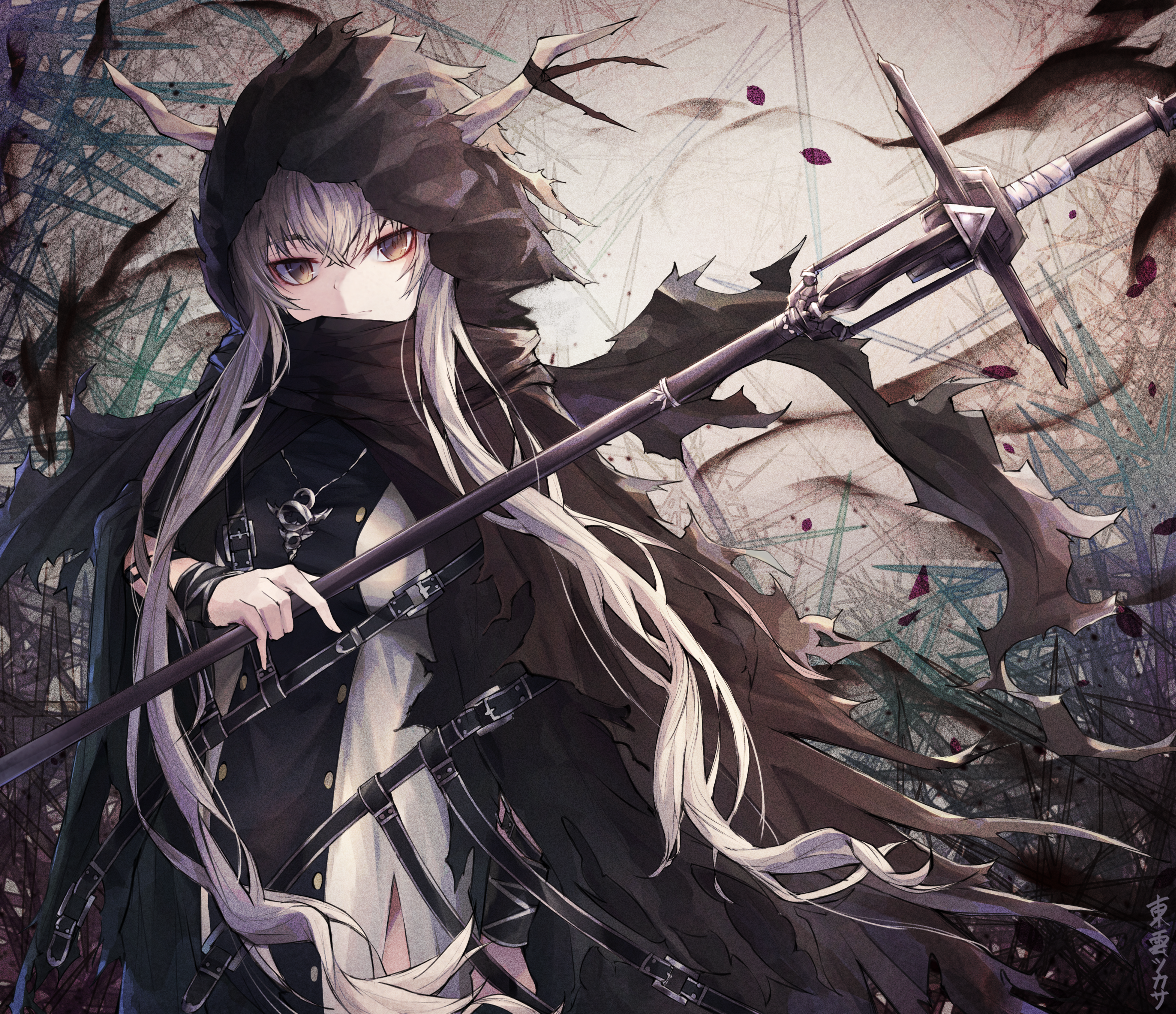 Shining from Arknights holding a polearm HD Wallpaper