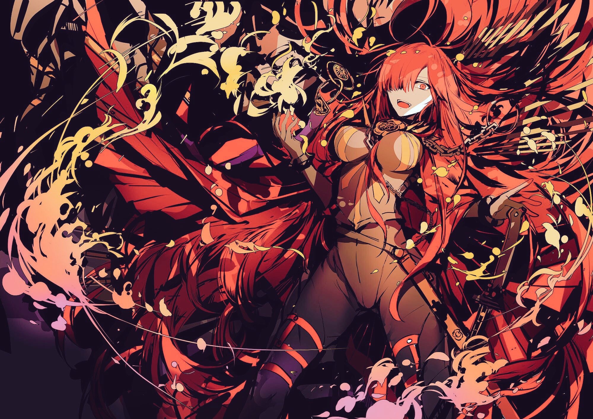 Anime girl with long red hair and red eyes HD Wallpaper