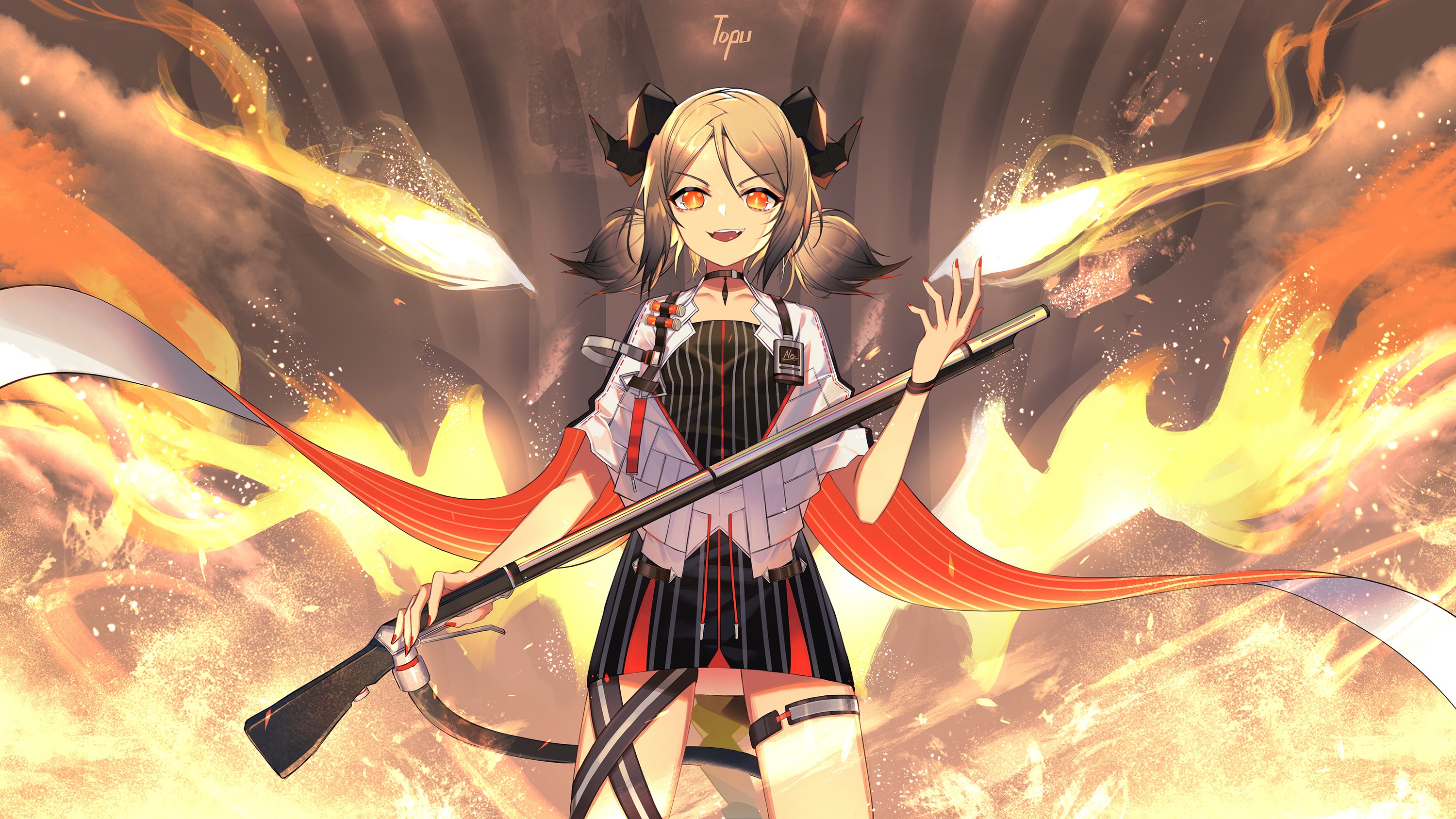 Ifrit from Arknights with fire HD Wallpaper