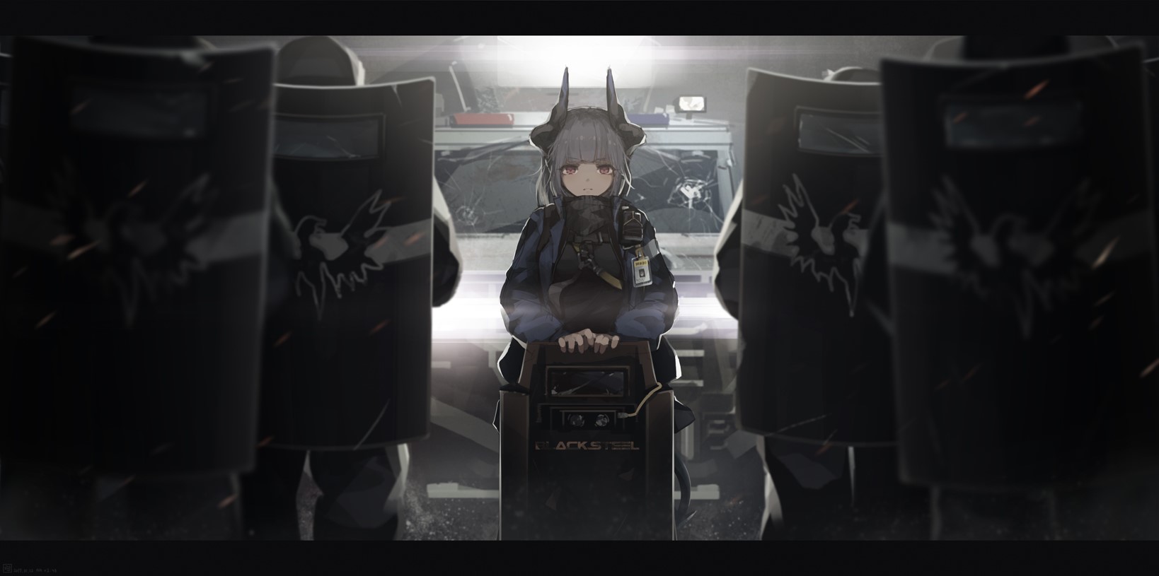 Liskarm from Arknights with riot shields HD Wallpaper