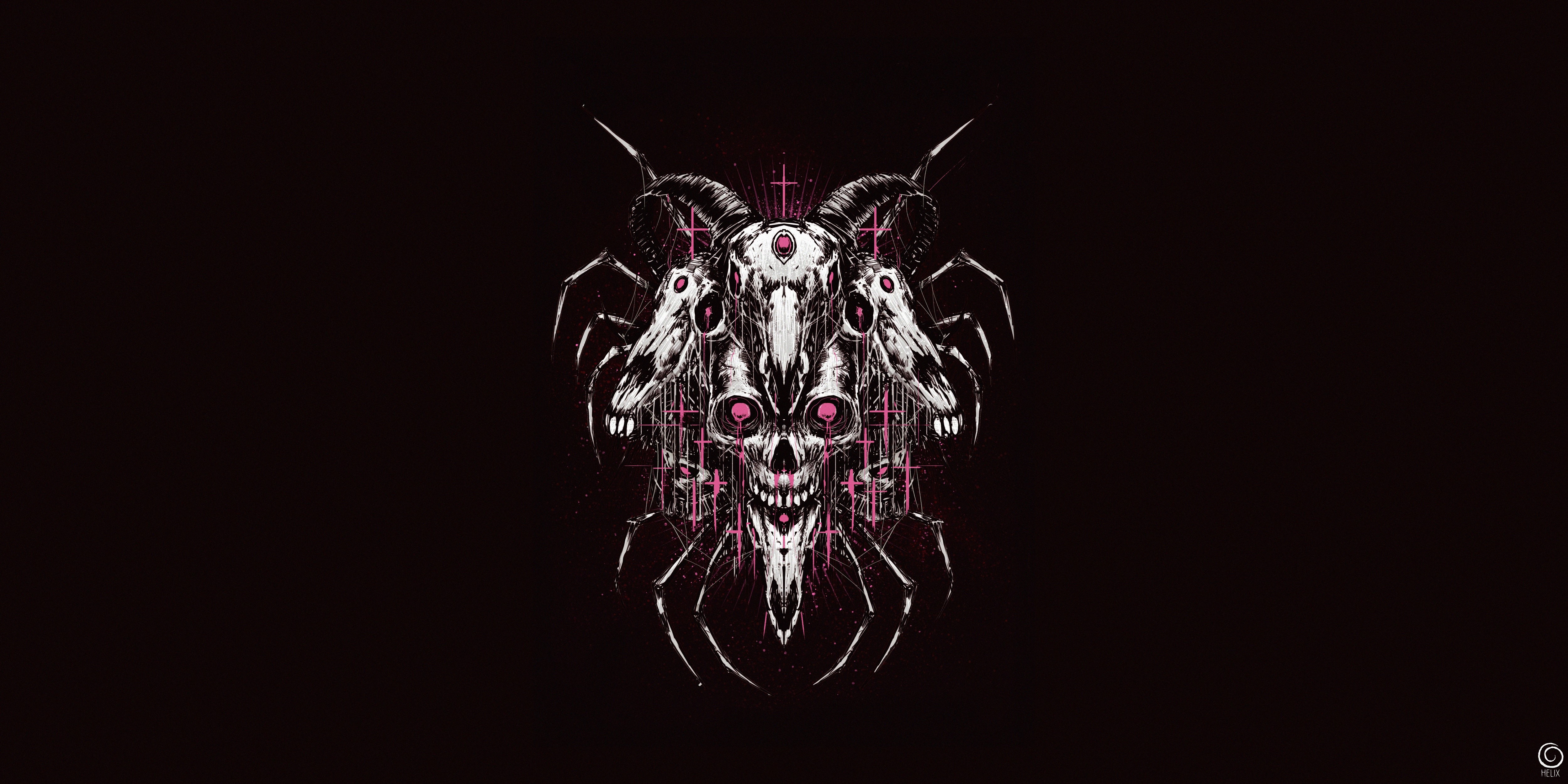 Creepy horror artwork with skulls and spiders HD Wallpaper