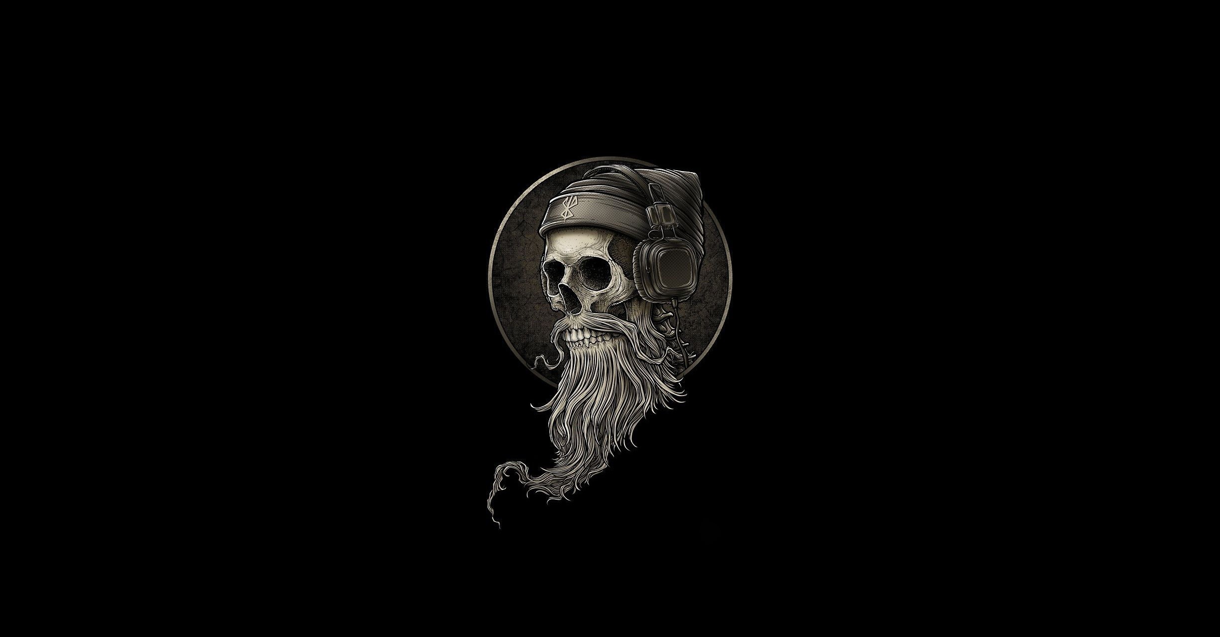 Skull with beard and headphones HD Wallpaper