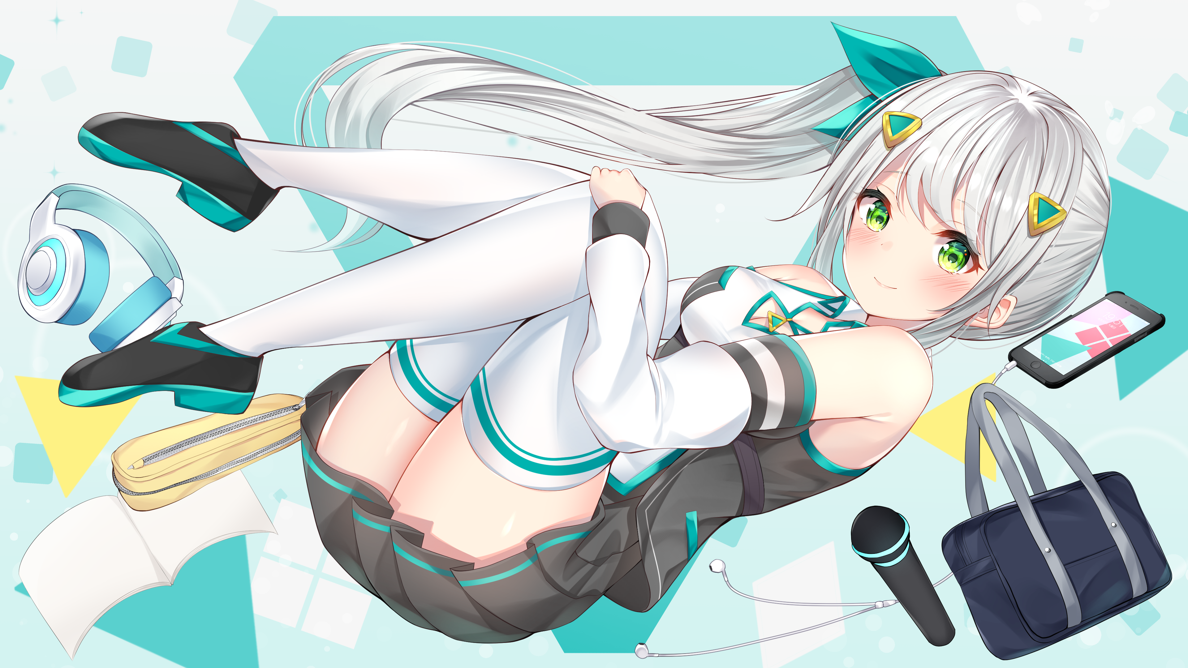 Anime girl with headphones and school bag HD Wallpaper