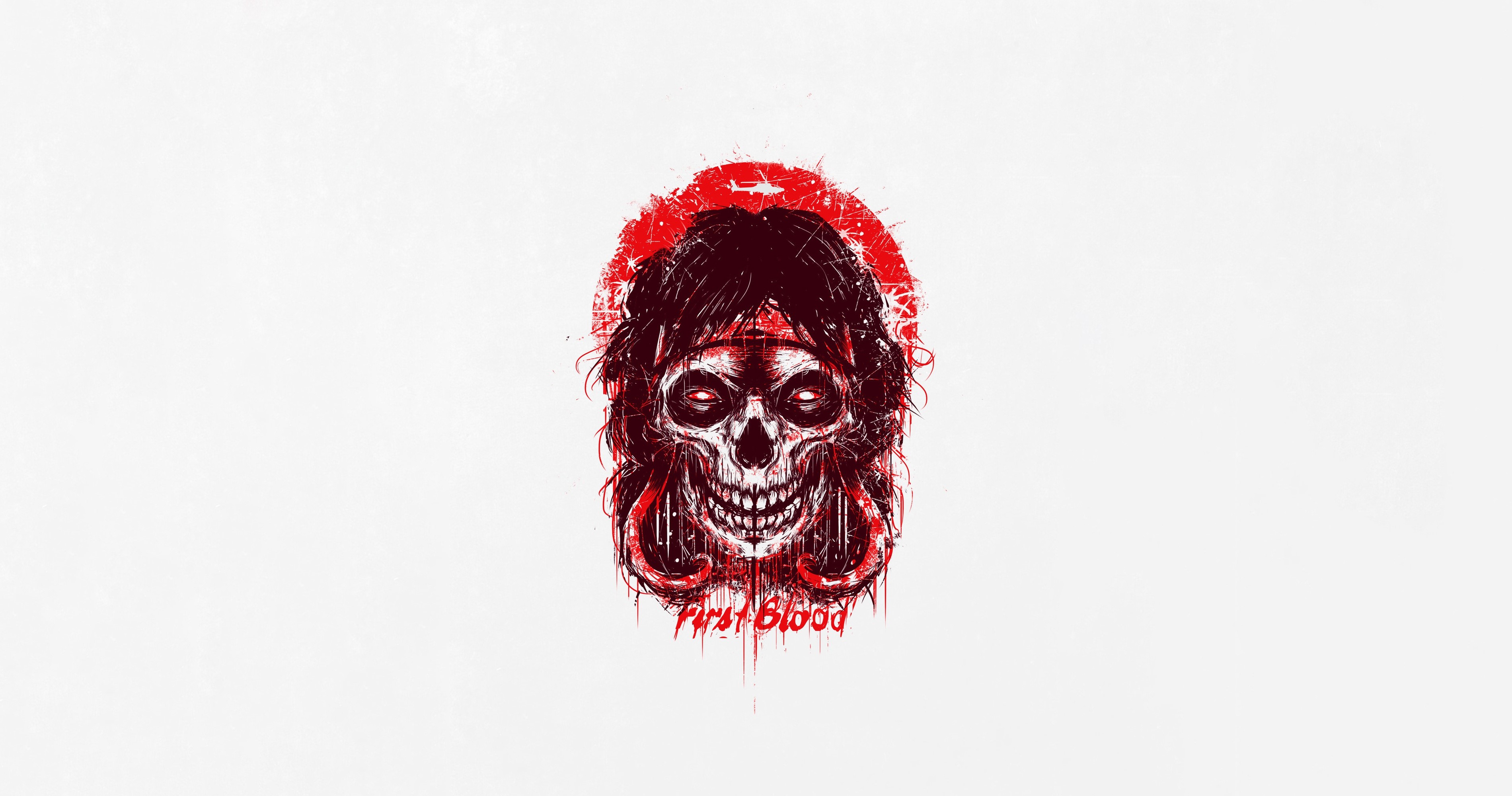 Skull with "First Blood" text from Rambo HD Wallpaper