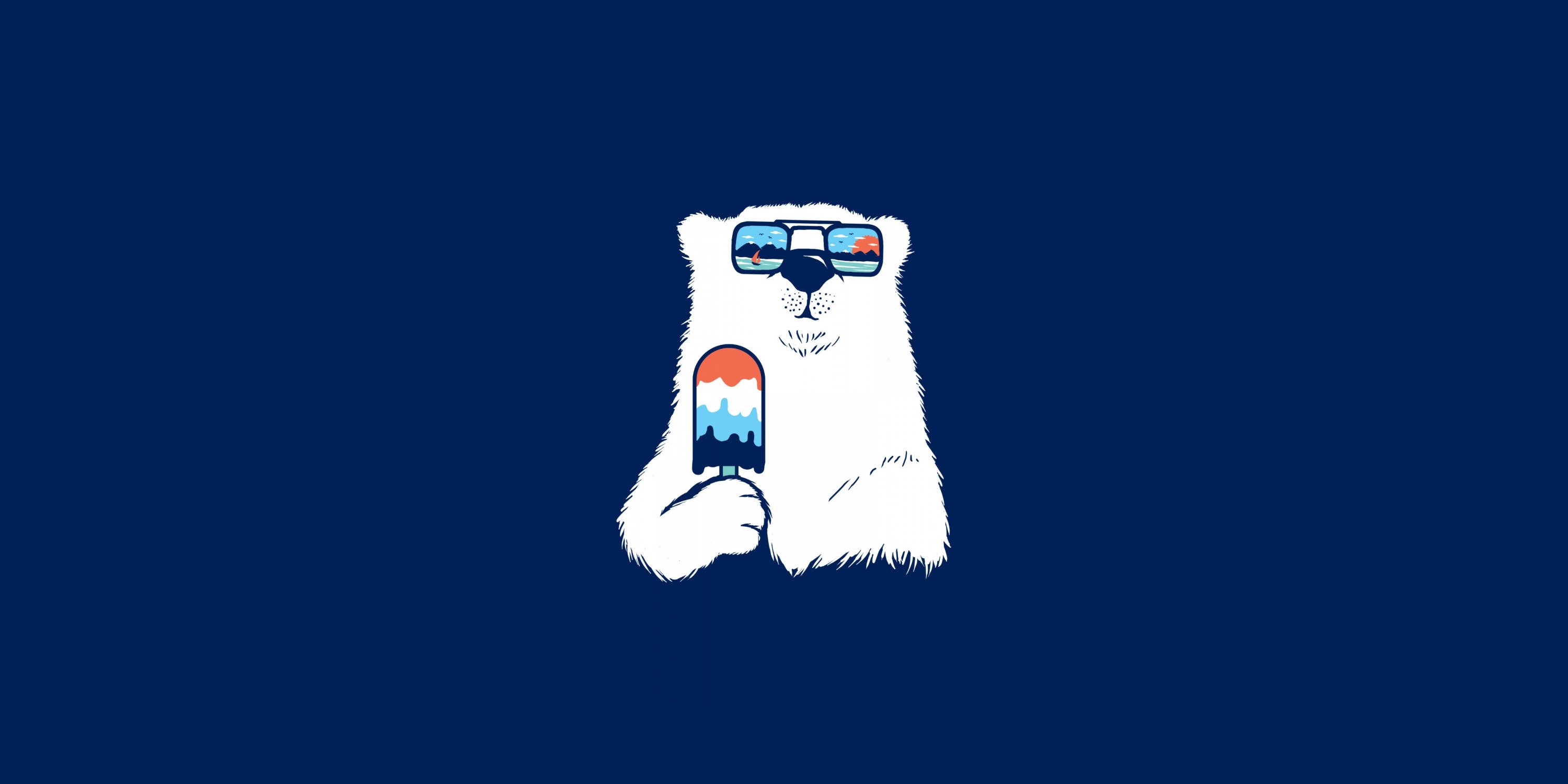 Polar bear wearing sunglasses eating a popsicle HD Wallpaper