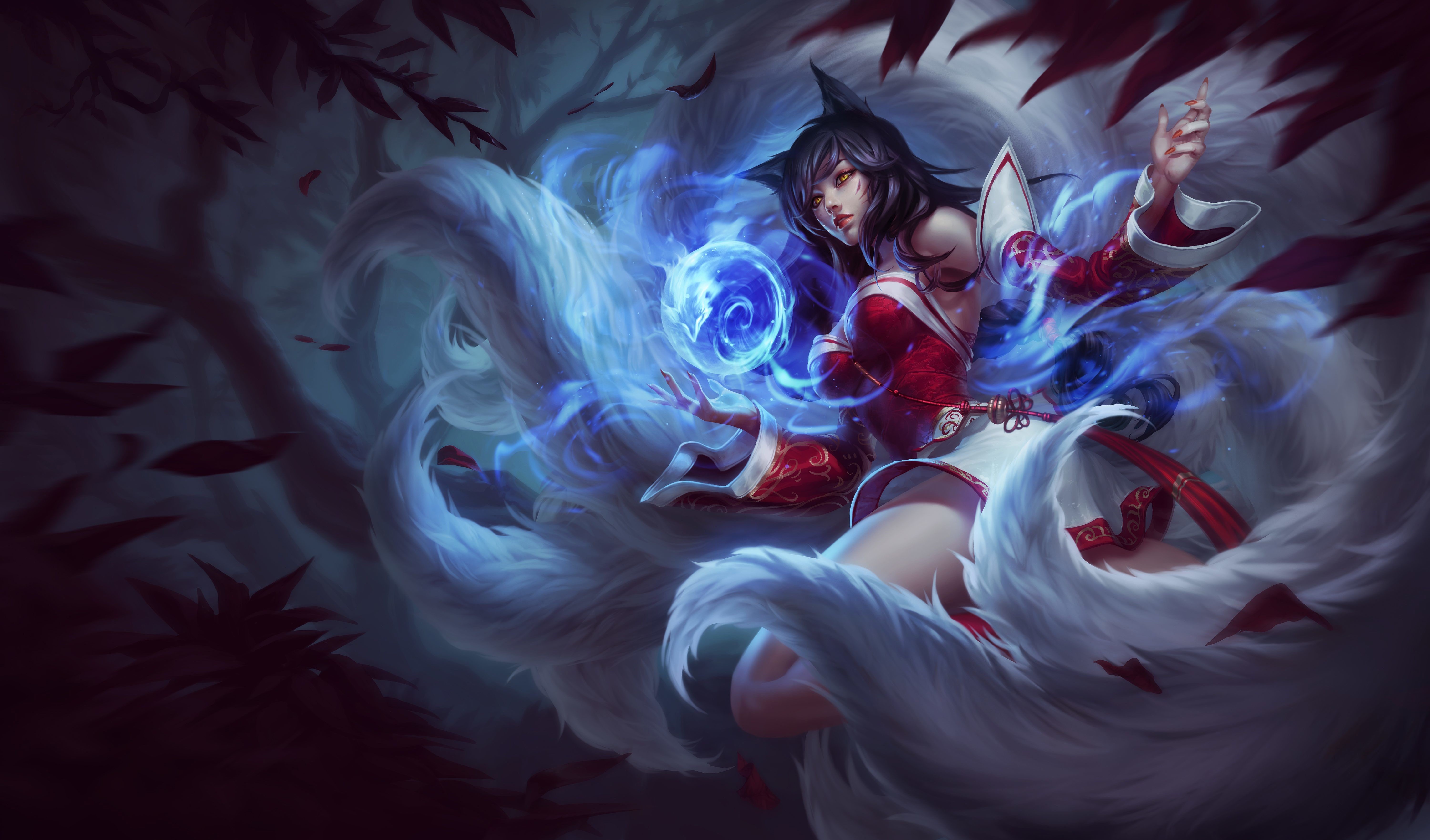 Ahri from League of Legends with magical orb HD Wallpaper