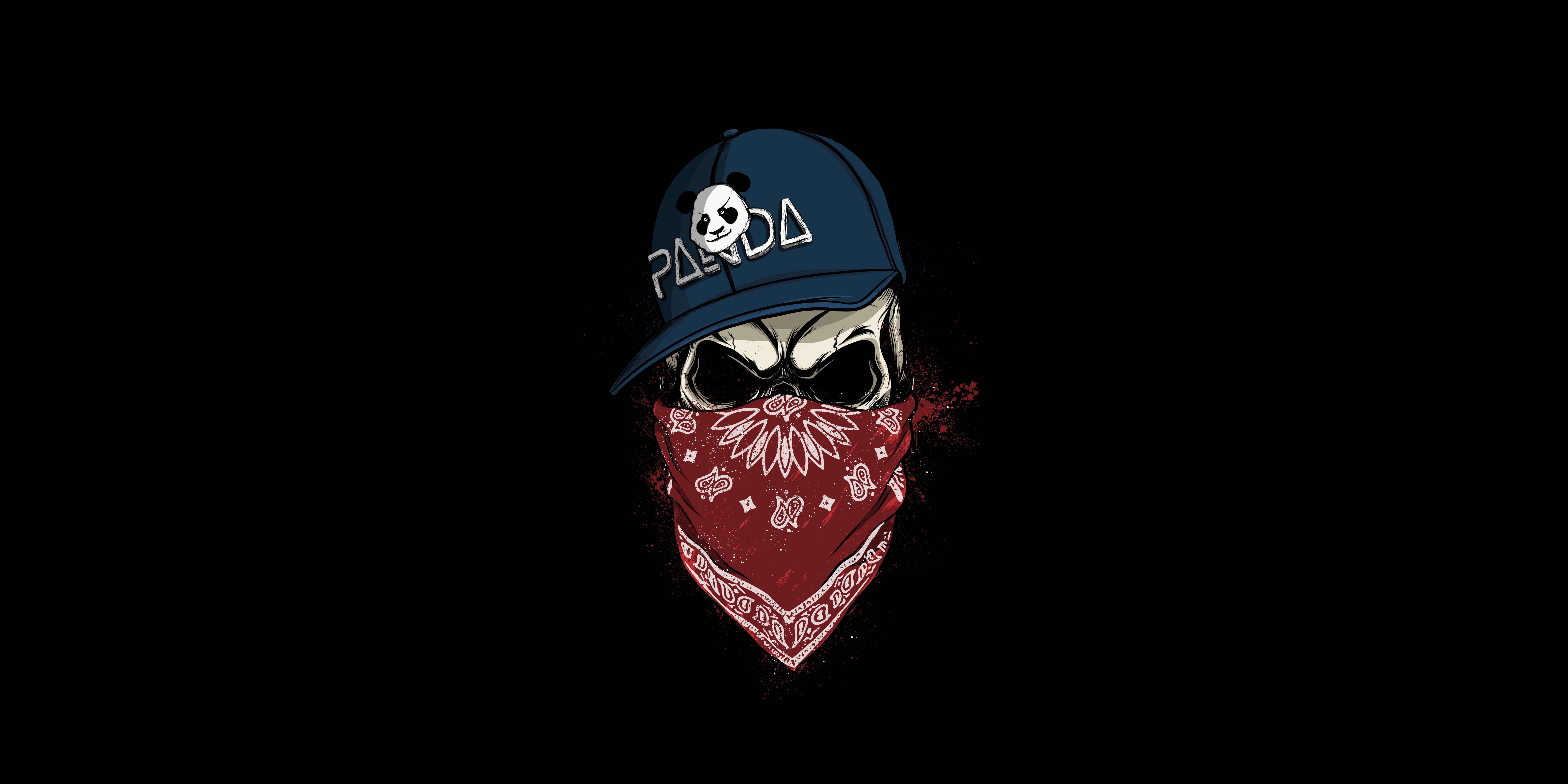 Skull with Panda hat and bandana HD Wallpaper