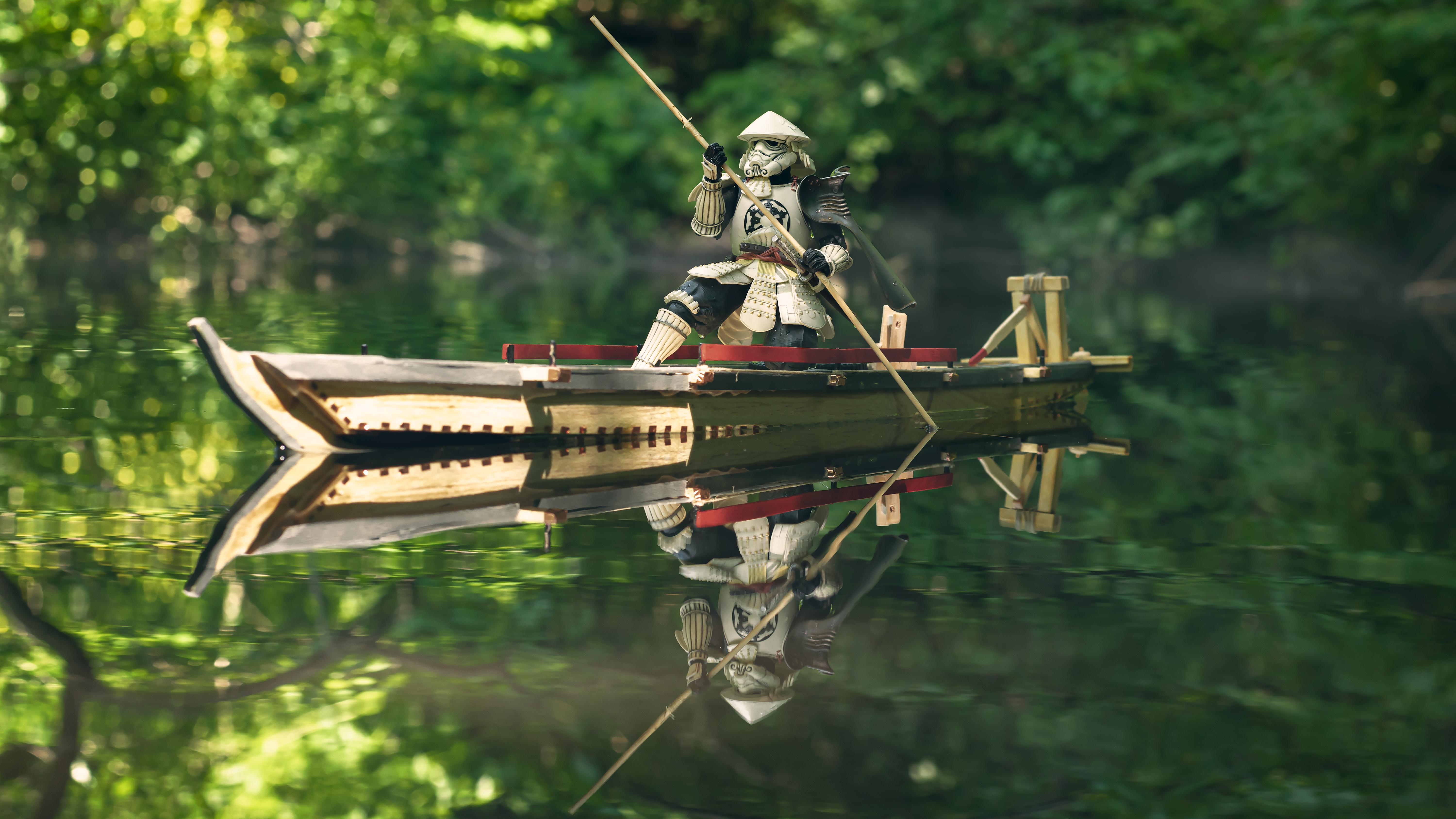 Stormtrooper in Samurai Armor Fishing in a Boat HD Wallpaper