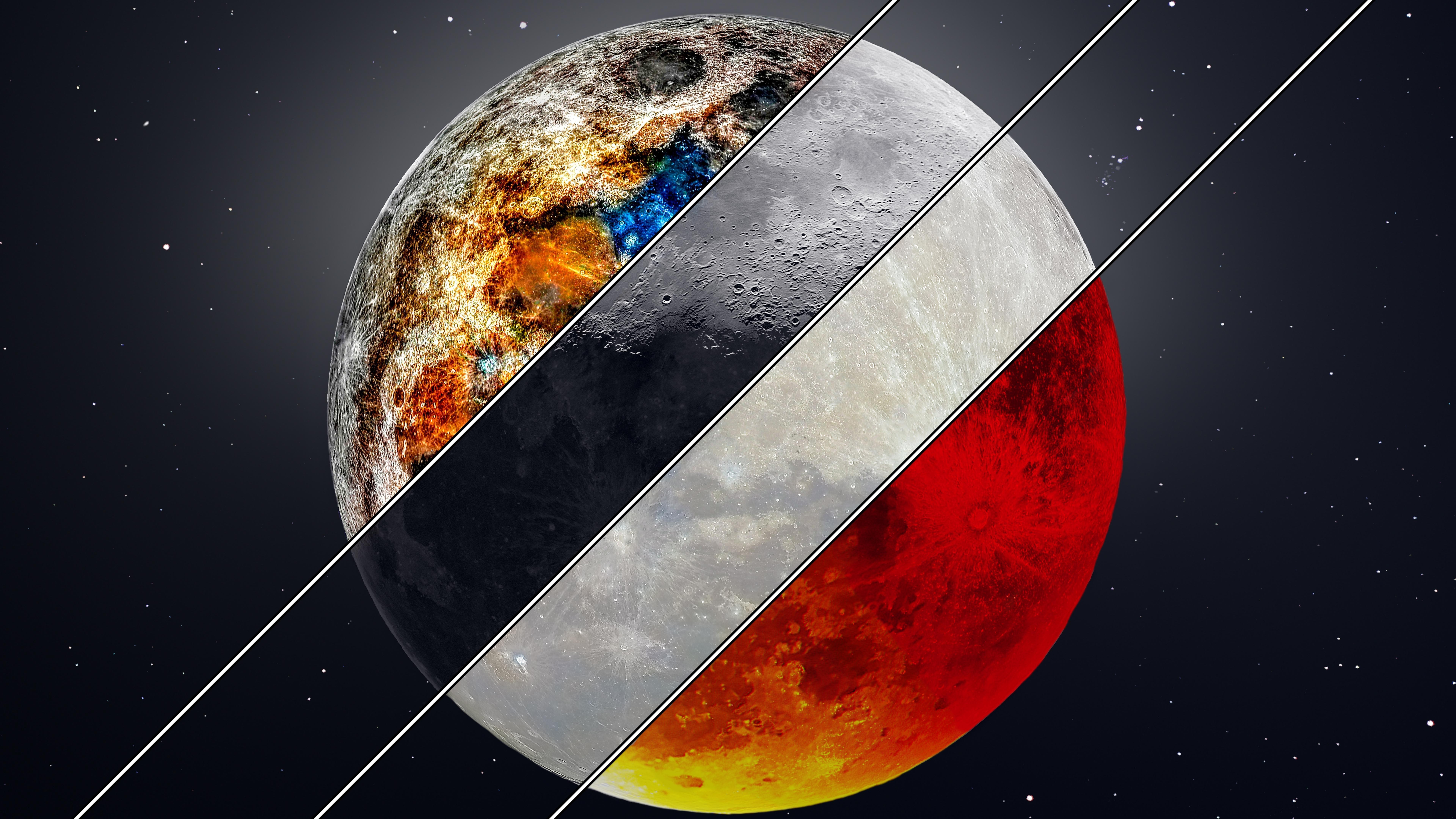 4K space view of Earth and Moon phases HD Wallpaper