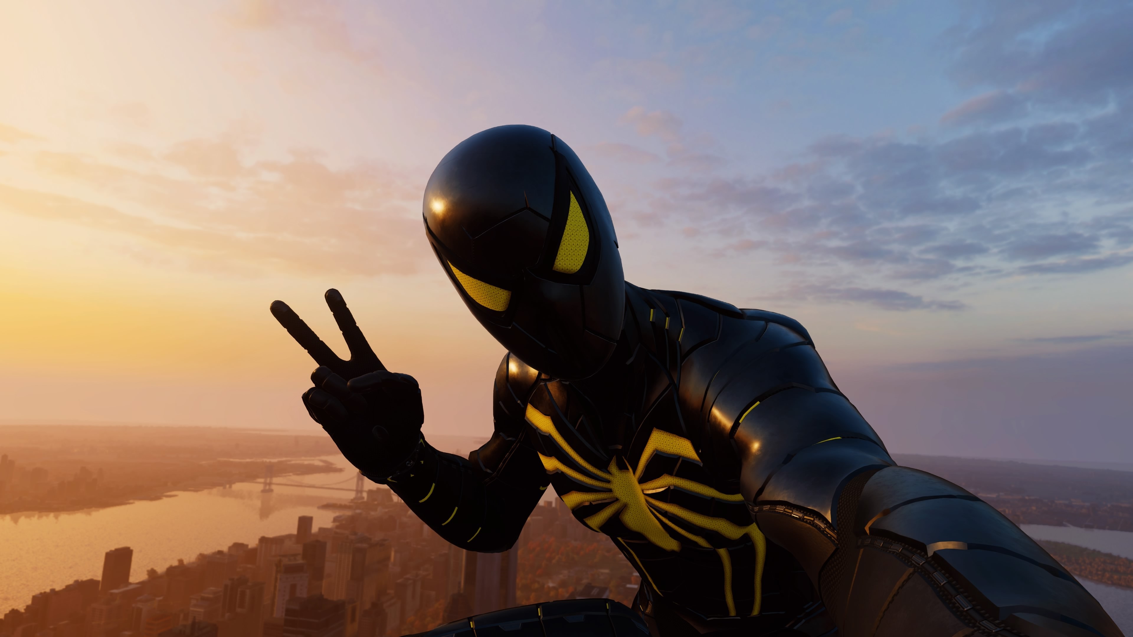 Spider-Man from Marvel in black and yellow suit HD Wallpaper