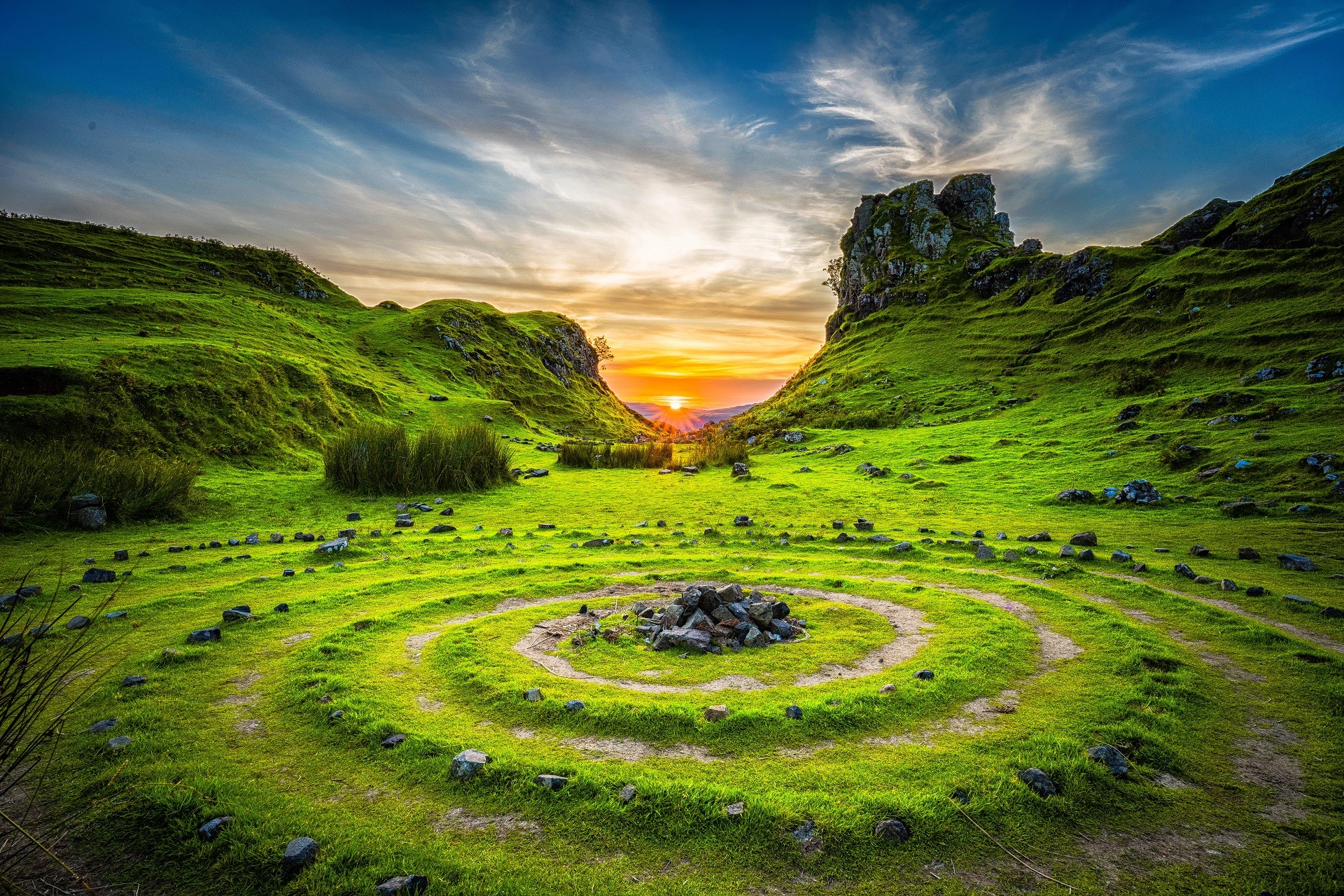 Fairy Glen, Skye, Scotland at sunset HD Wallpaper