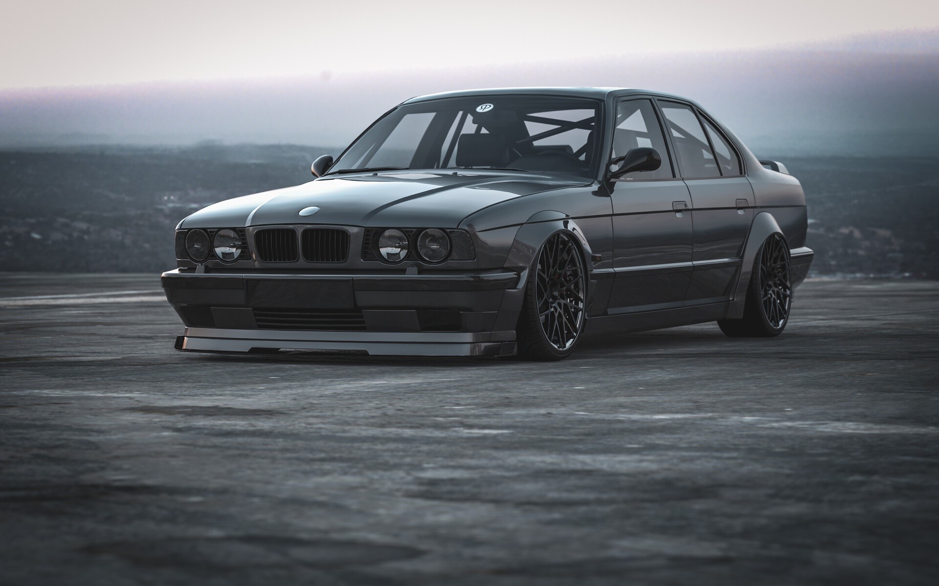 Black BMW E34 with Aggressive Stance HD Wallpaper