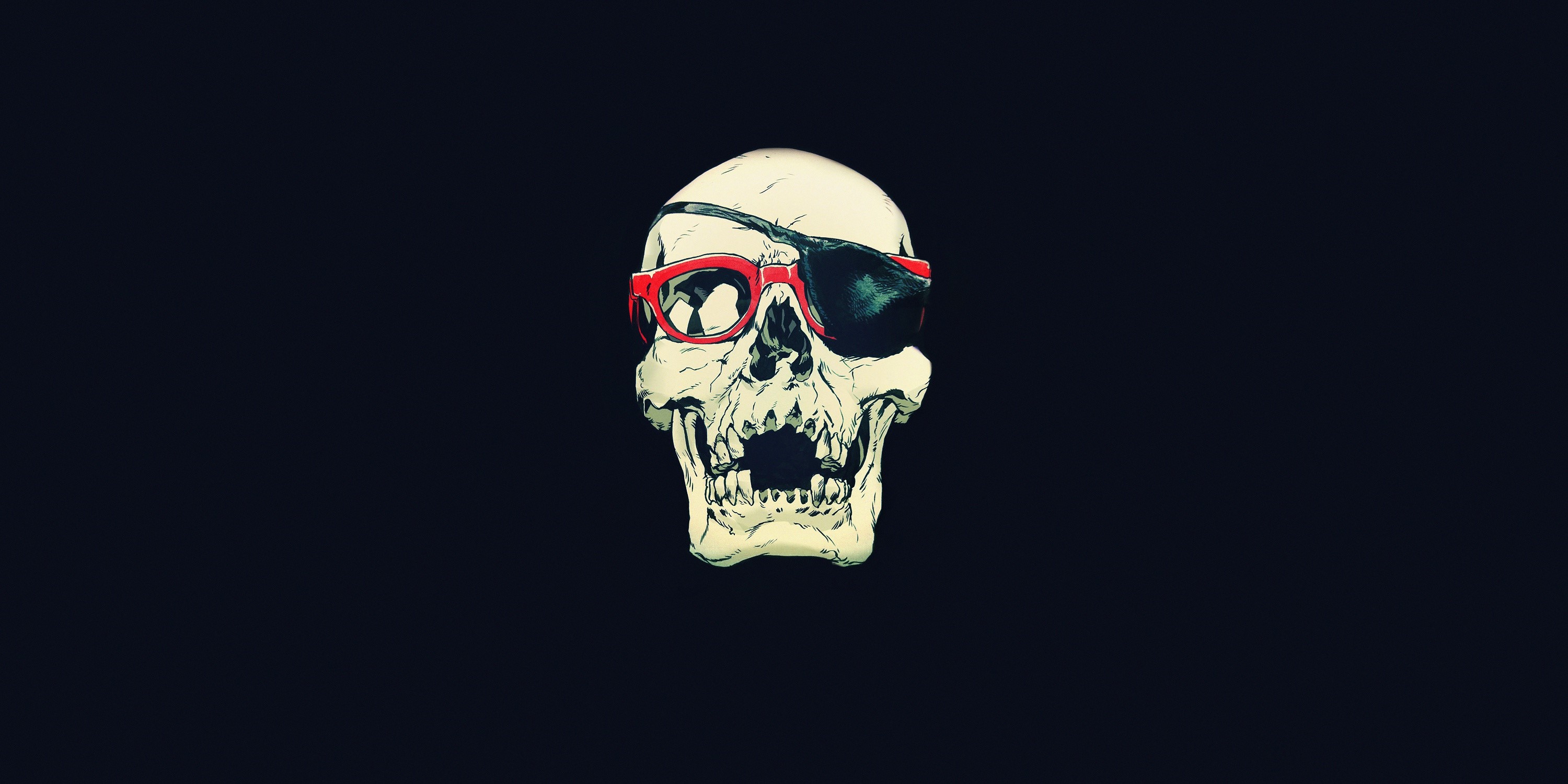 Skull with red glasses and eyepatch HD Wallpaper