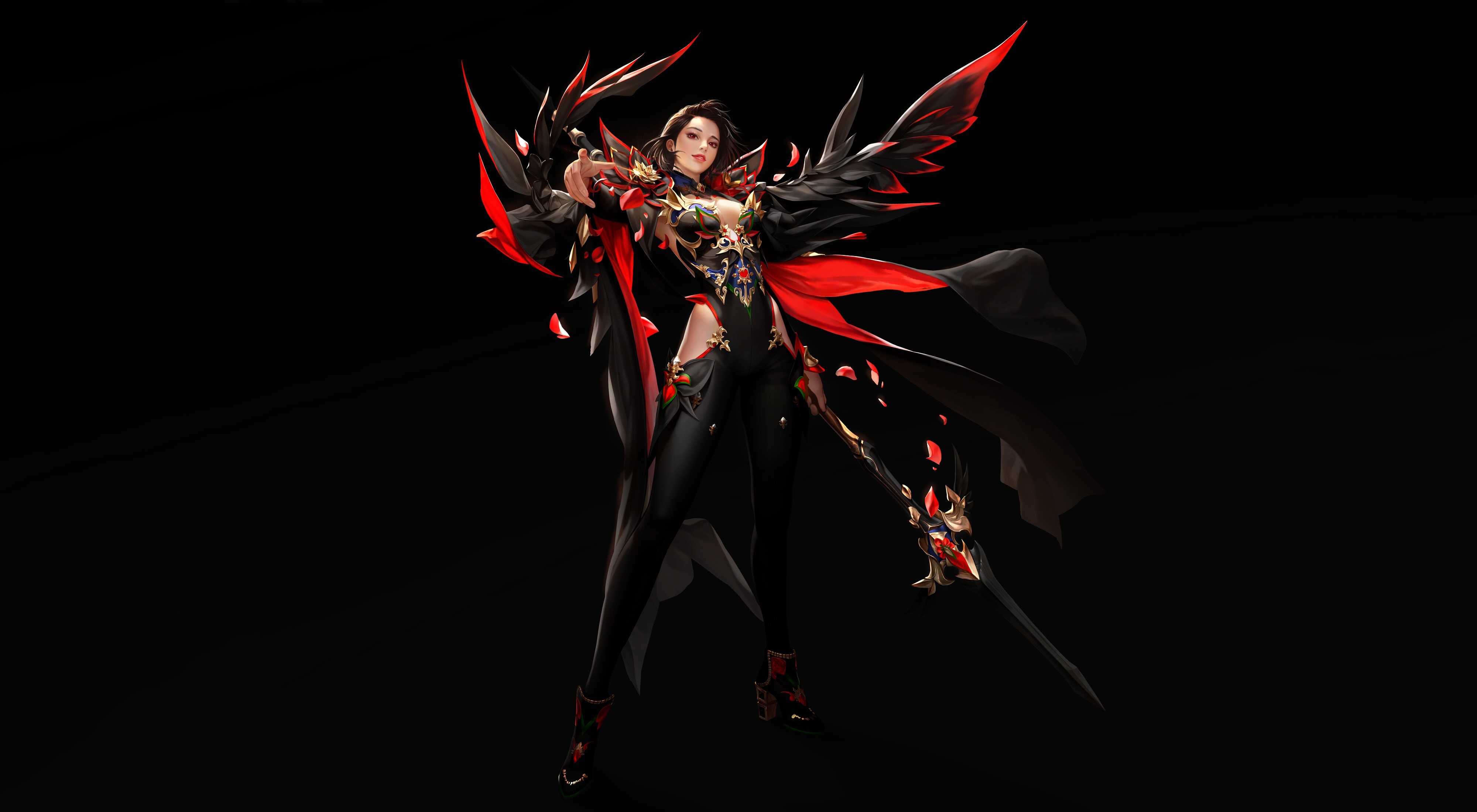 Fantasy girl with black and red wings HD Wallpaper