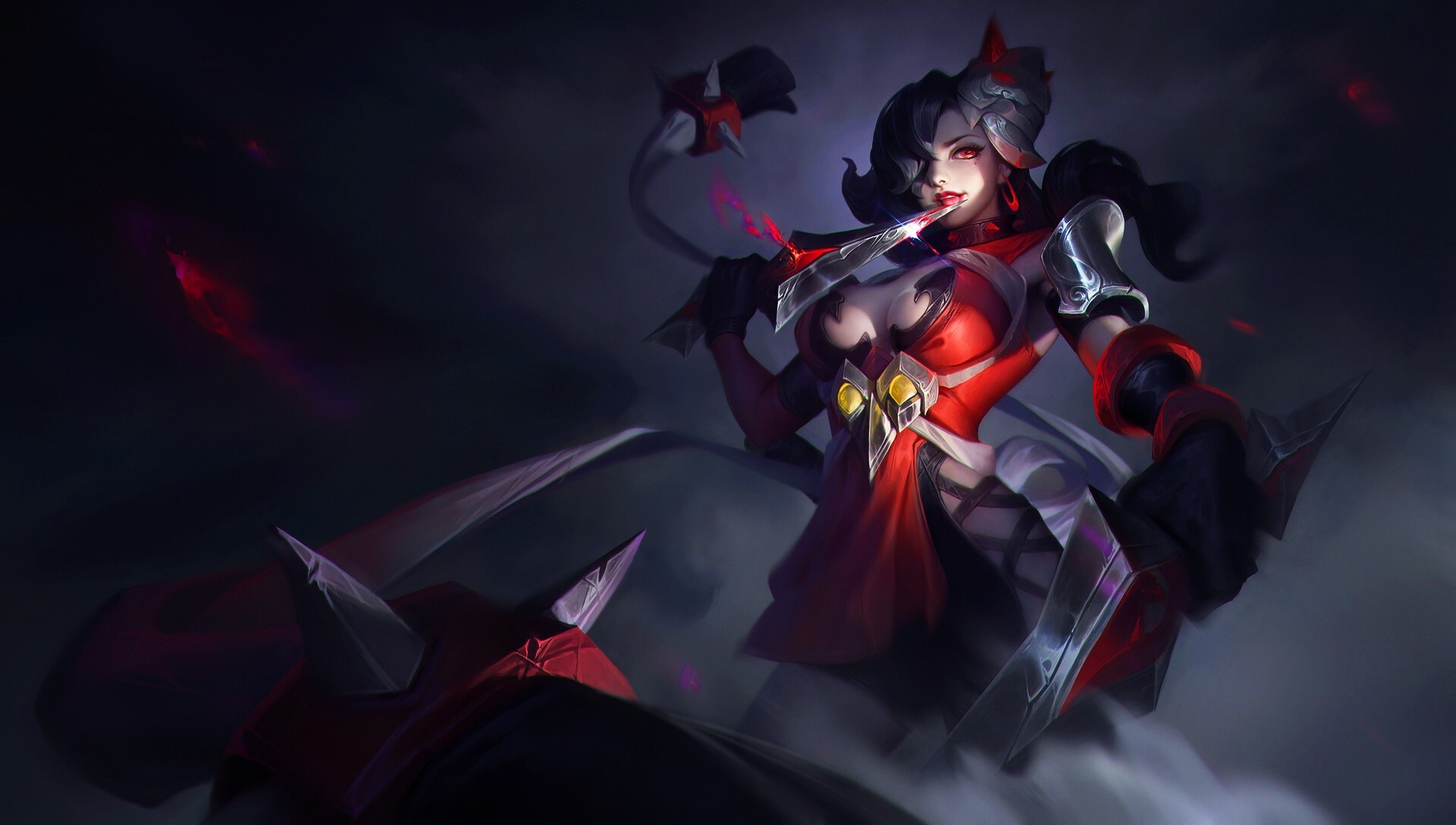 Fantasy art of a woman with red and black attire HD Wallpaper