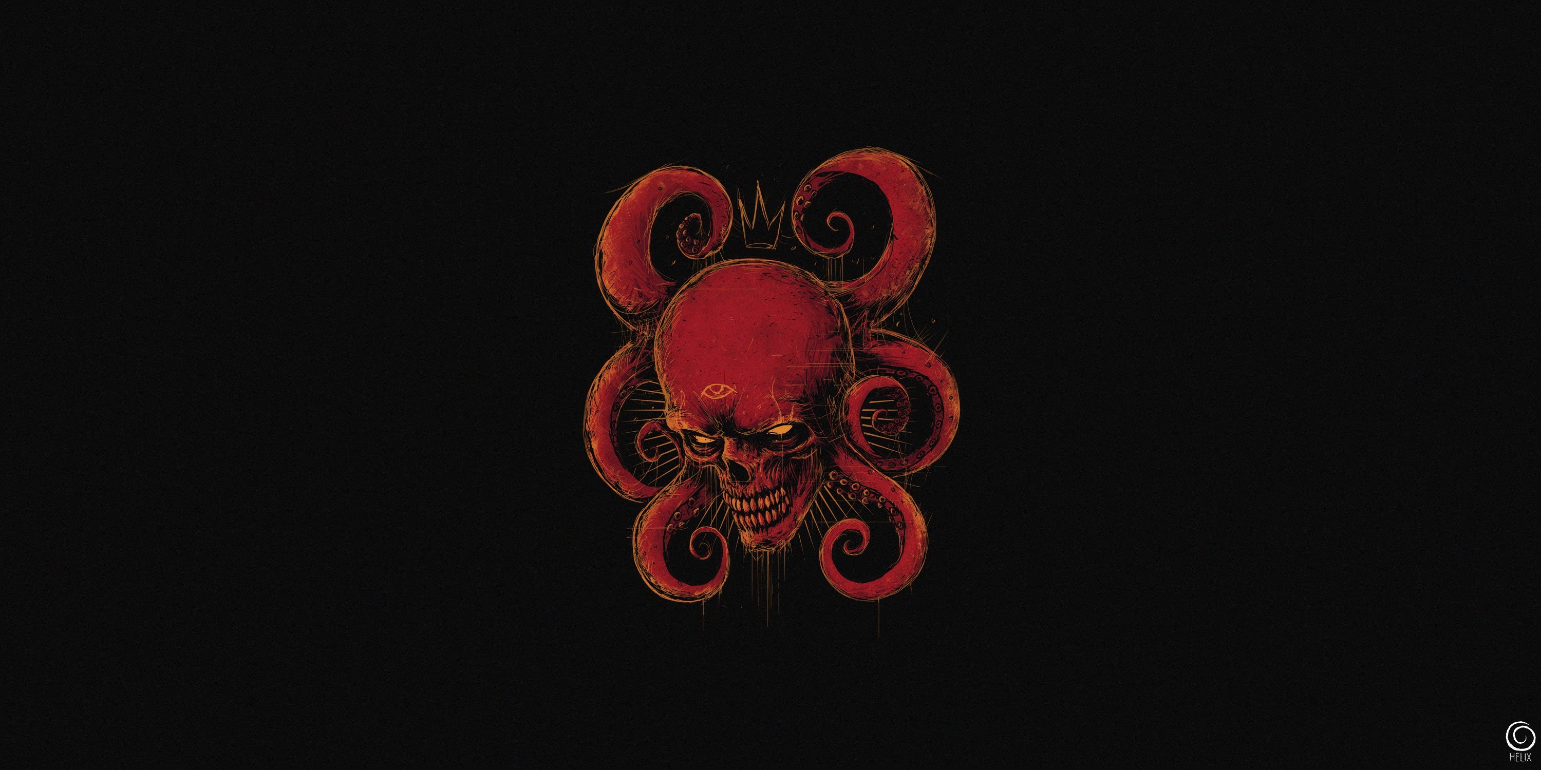 Red Skull with Tentacles Artwork by Bogdan Timchenko HD Wallpaper