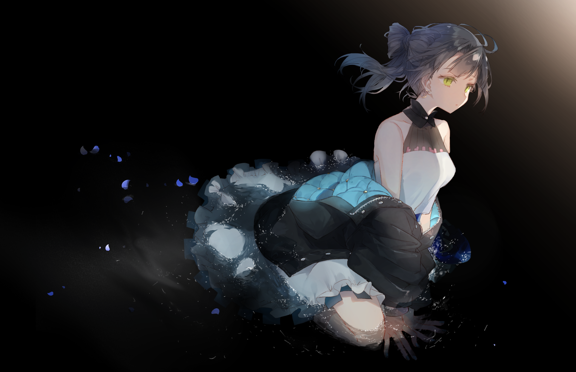 Anime girl with blue hair and green eyes HD Wallpaper