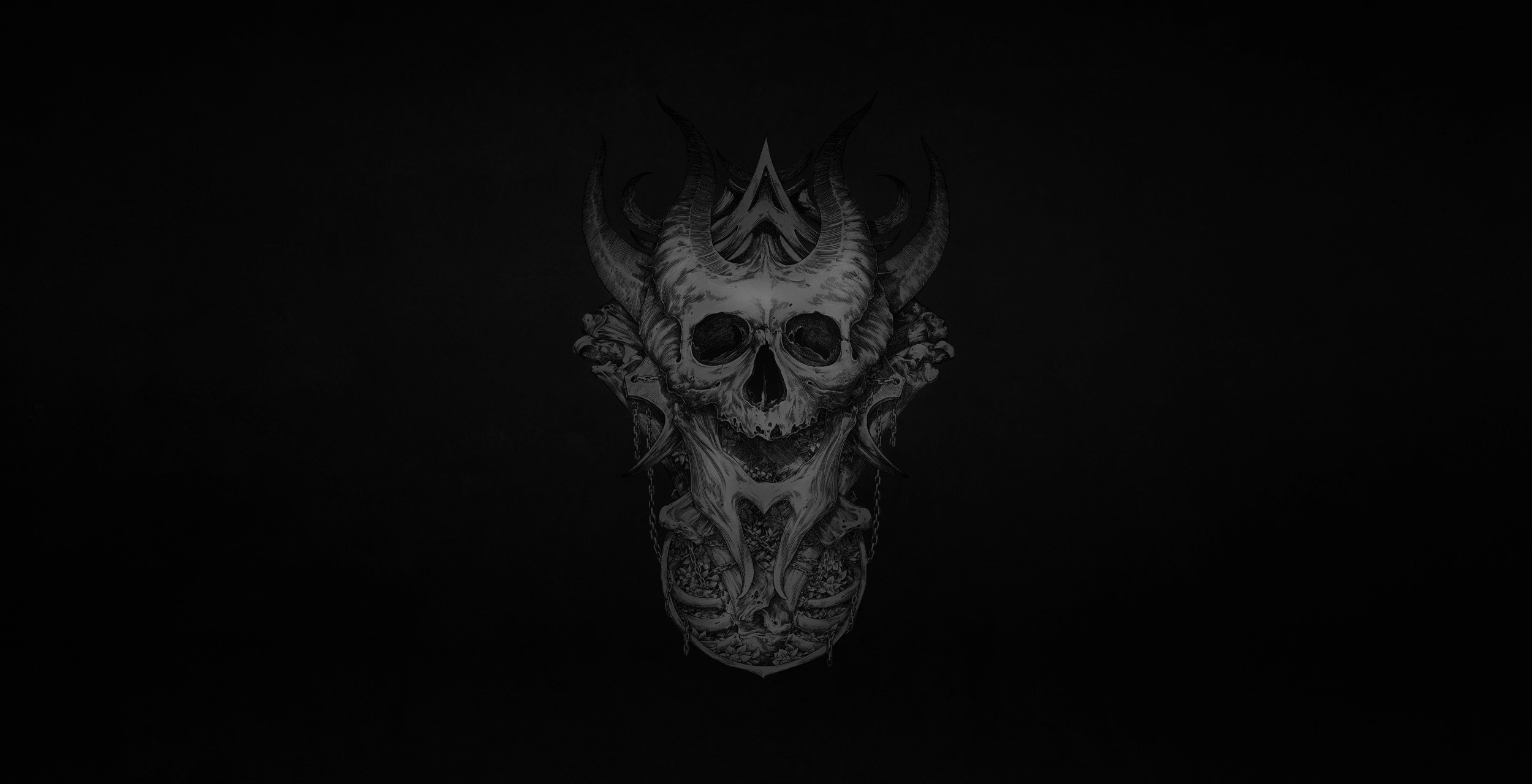 Monochrome demonic skull with horns HD Wallpaper
