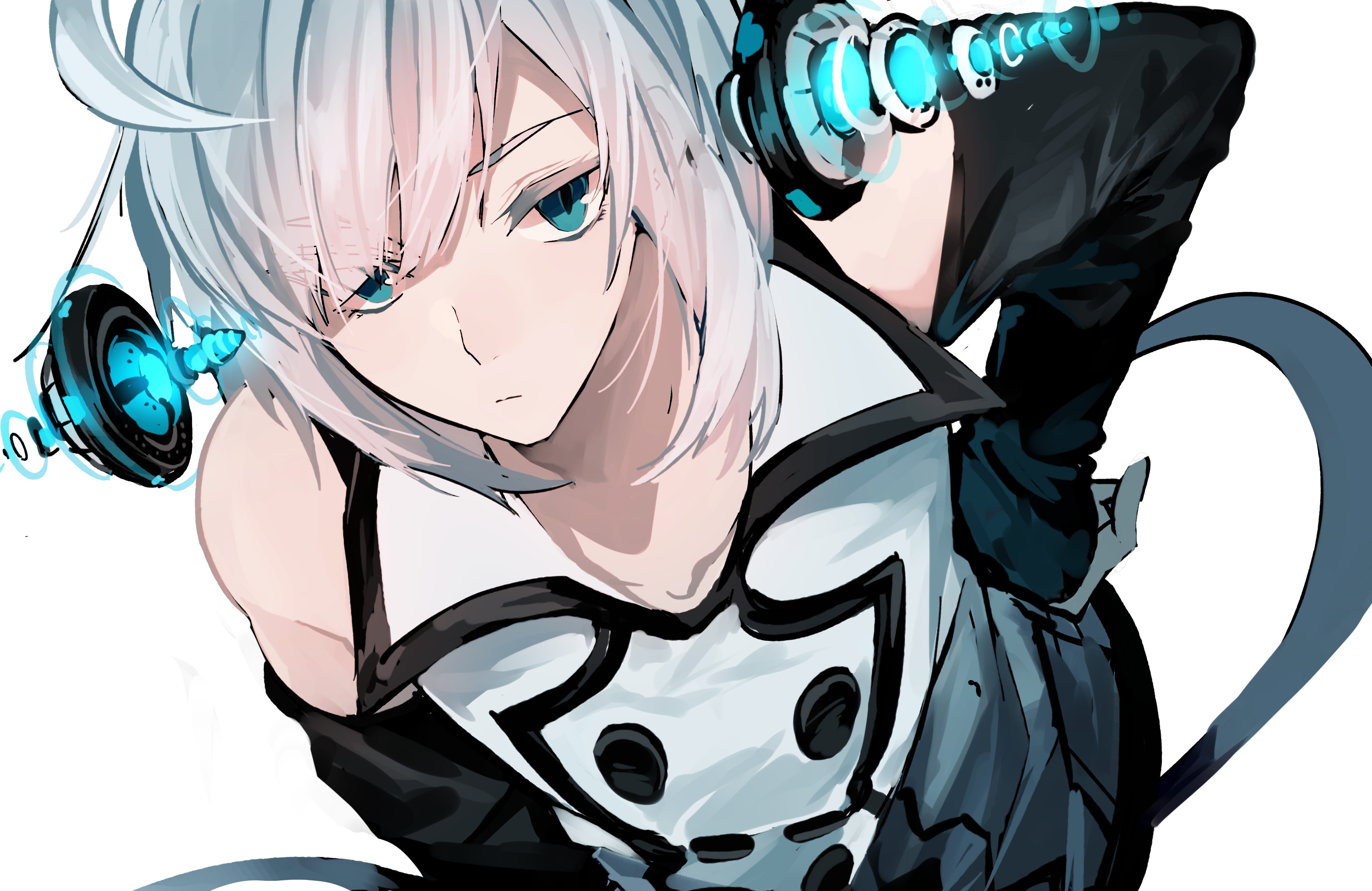 Anime girl with white hair and headphones HD Wallpaper