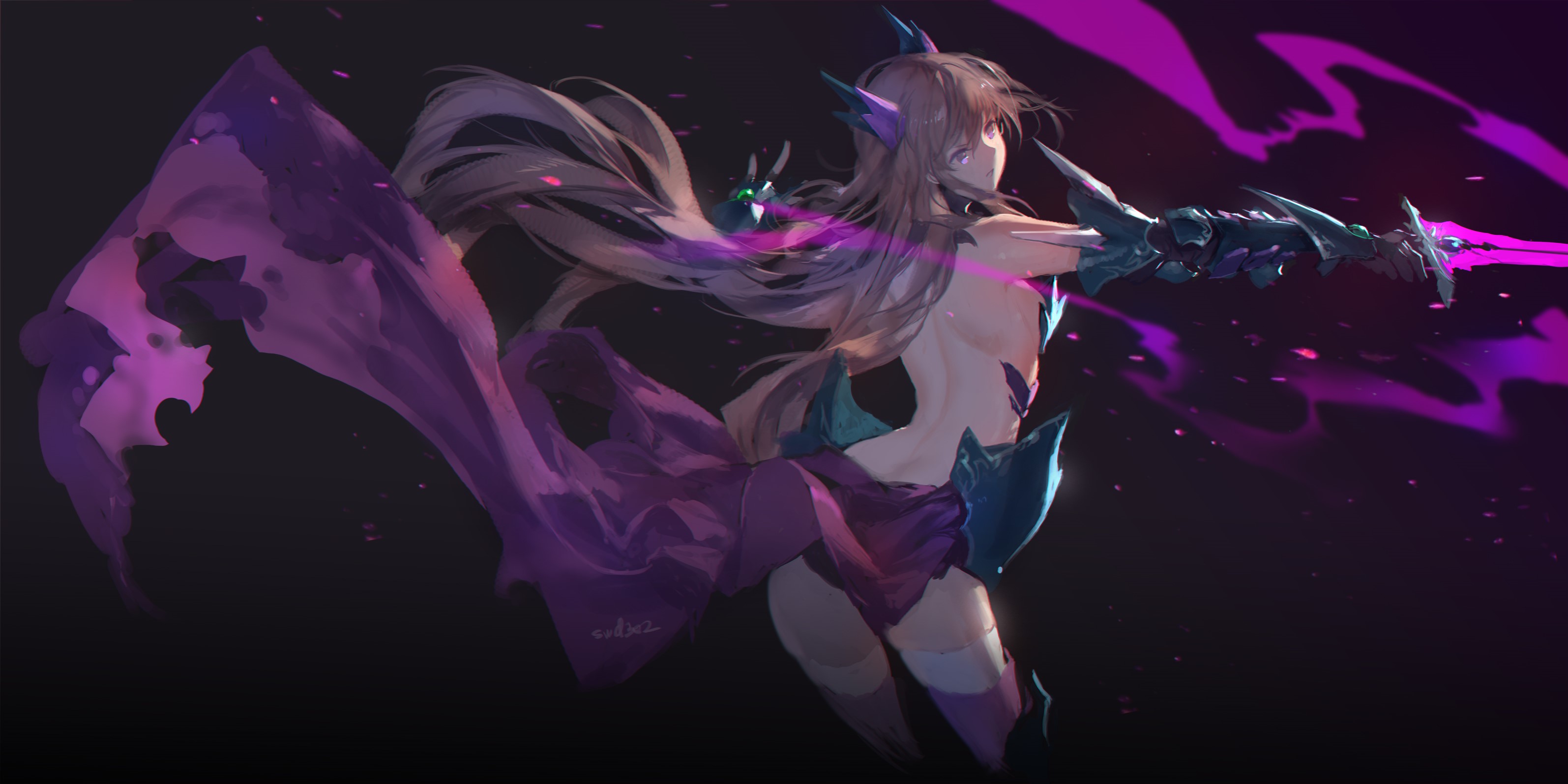 Anime girl with long hair and sword HD Wallpaper