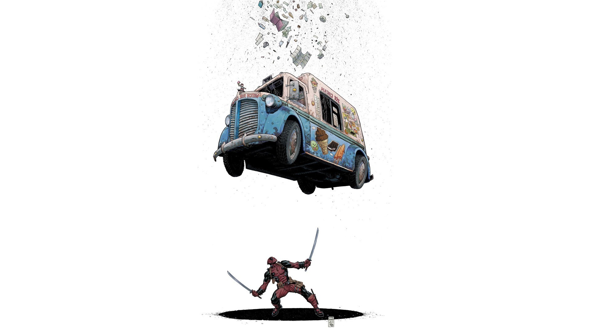 Deadpool vs. Ice Cream Truck HD Wallpaper