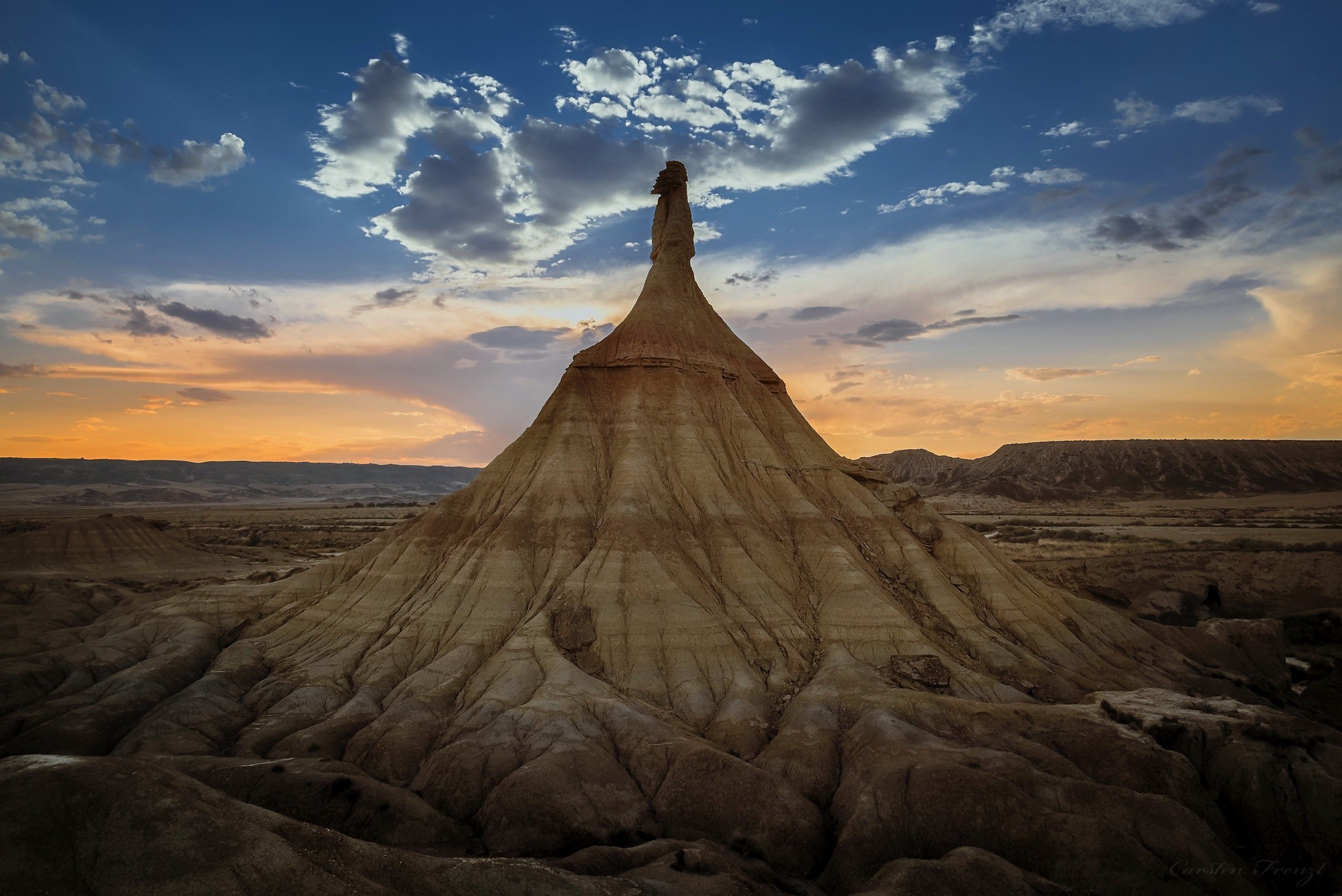 Desert landscape with rock formation at sunset in Spain HD Wallpaper