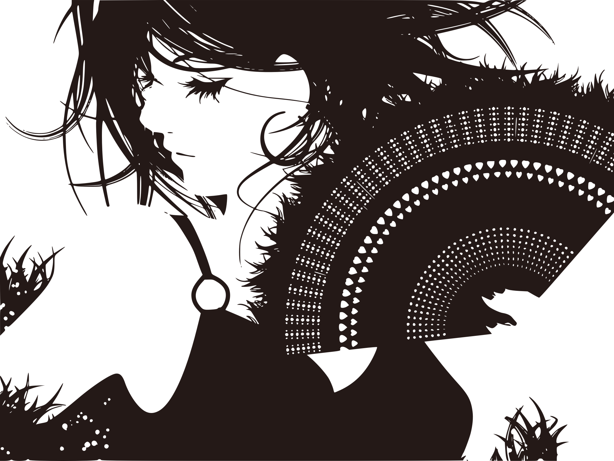 Woman with fan in minimalist style HD Wallpaper
