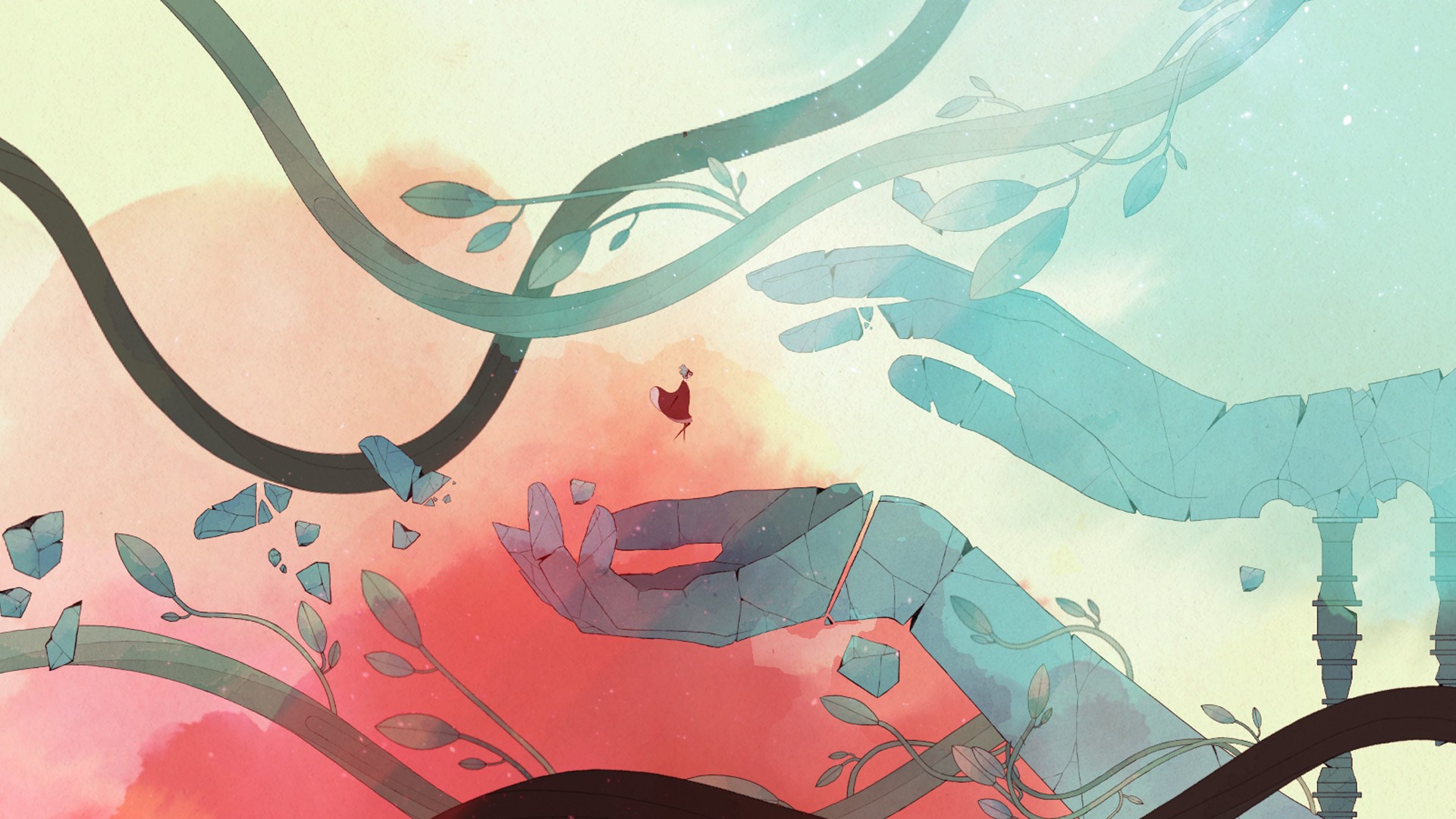 Gris (Video Game) art with hands and vines HD Wallpaper