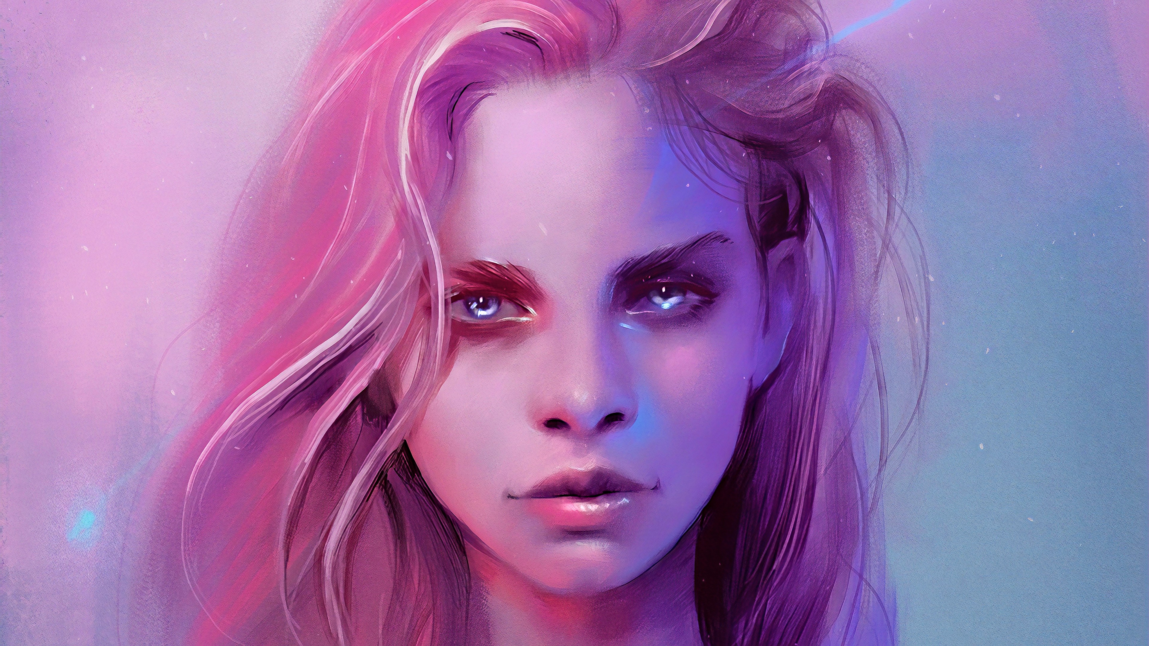 Fantasy girl portrait with pink and purple lighting HD Wallpaper