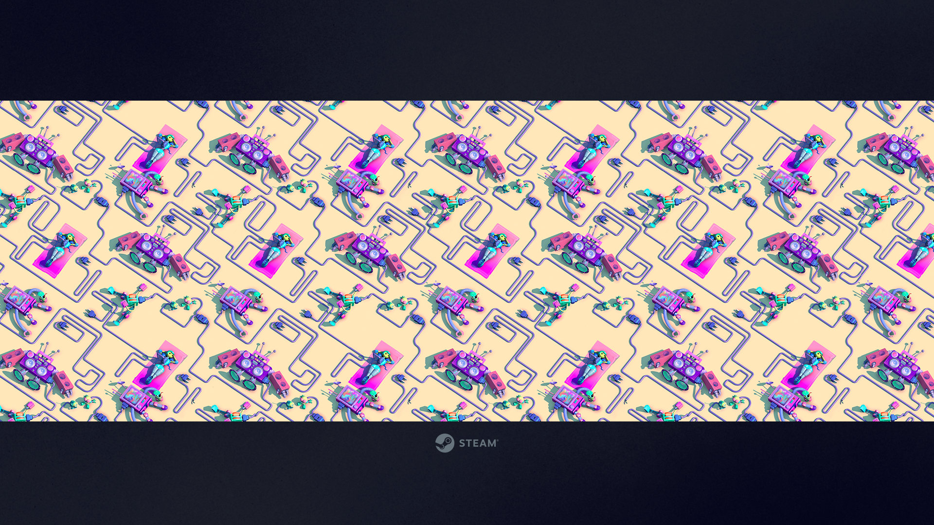 Robots and circuitry pattern on a light yellow background HD Wallpaper