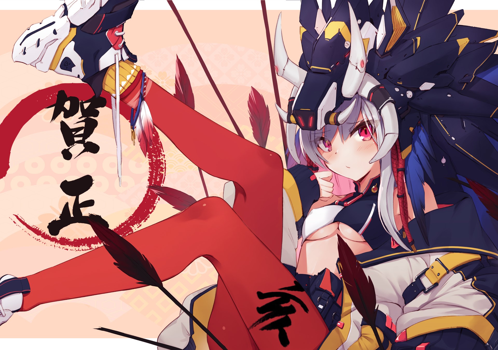 Anime girl with white hair and red outfit HD Wallpaper