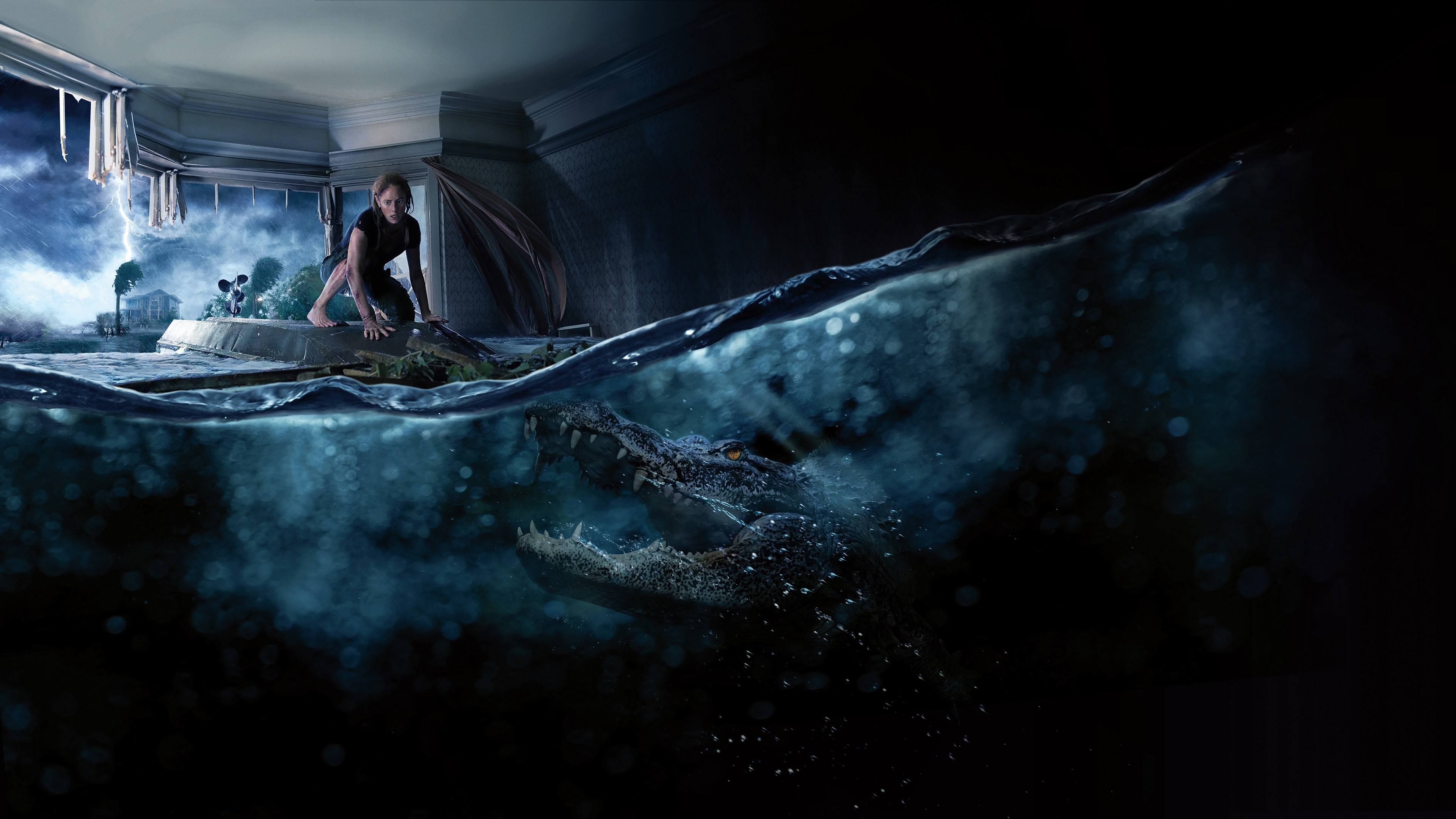 Crawl 4K: Kaya Scodelario and Crocodile in Flood HD Wallpaper