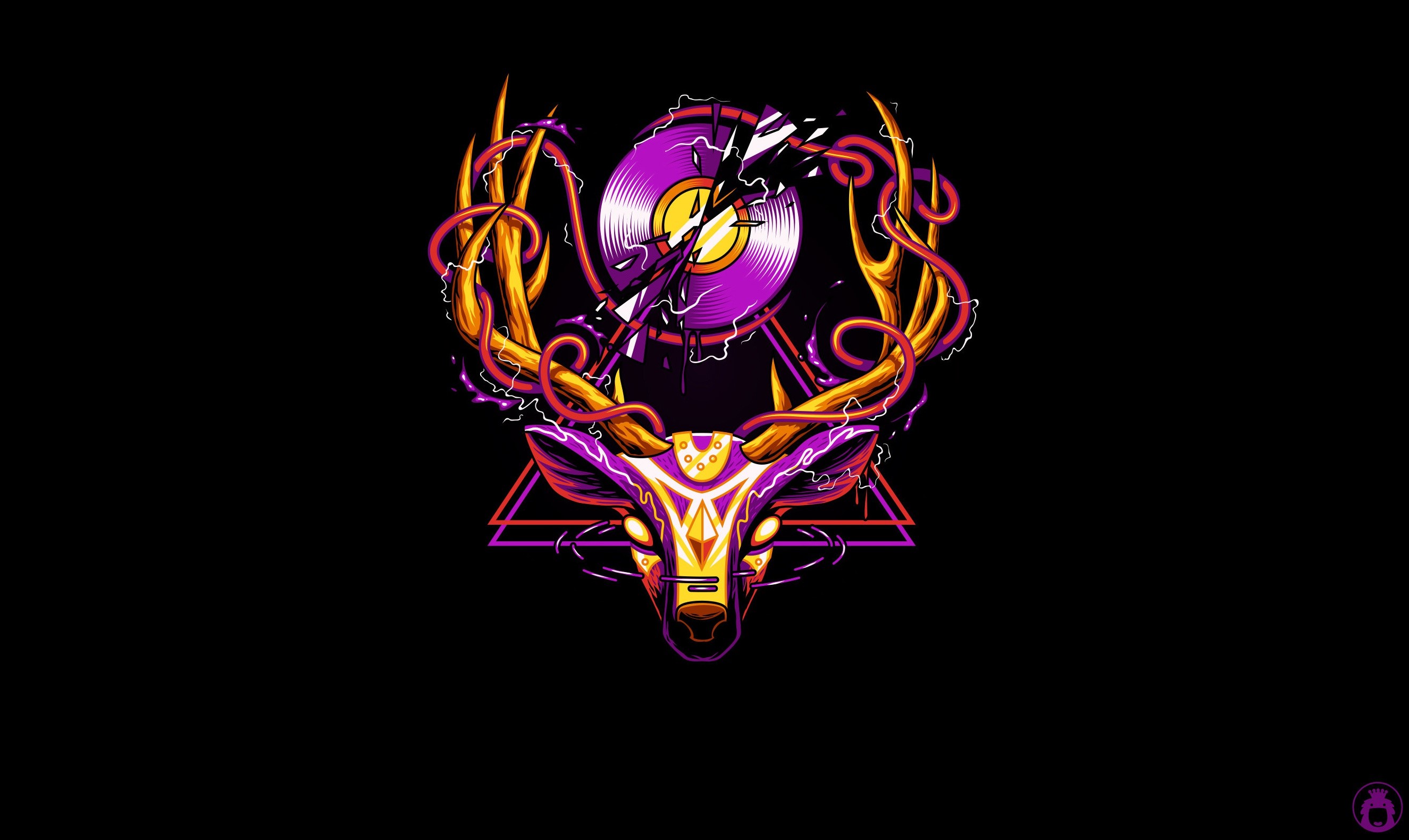 Deer head with broken vinyl record and antlers HD Wallpaper