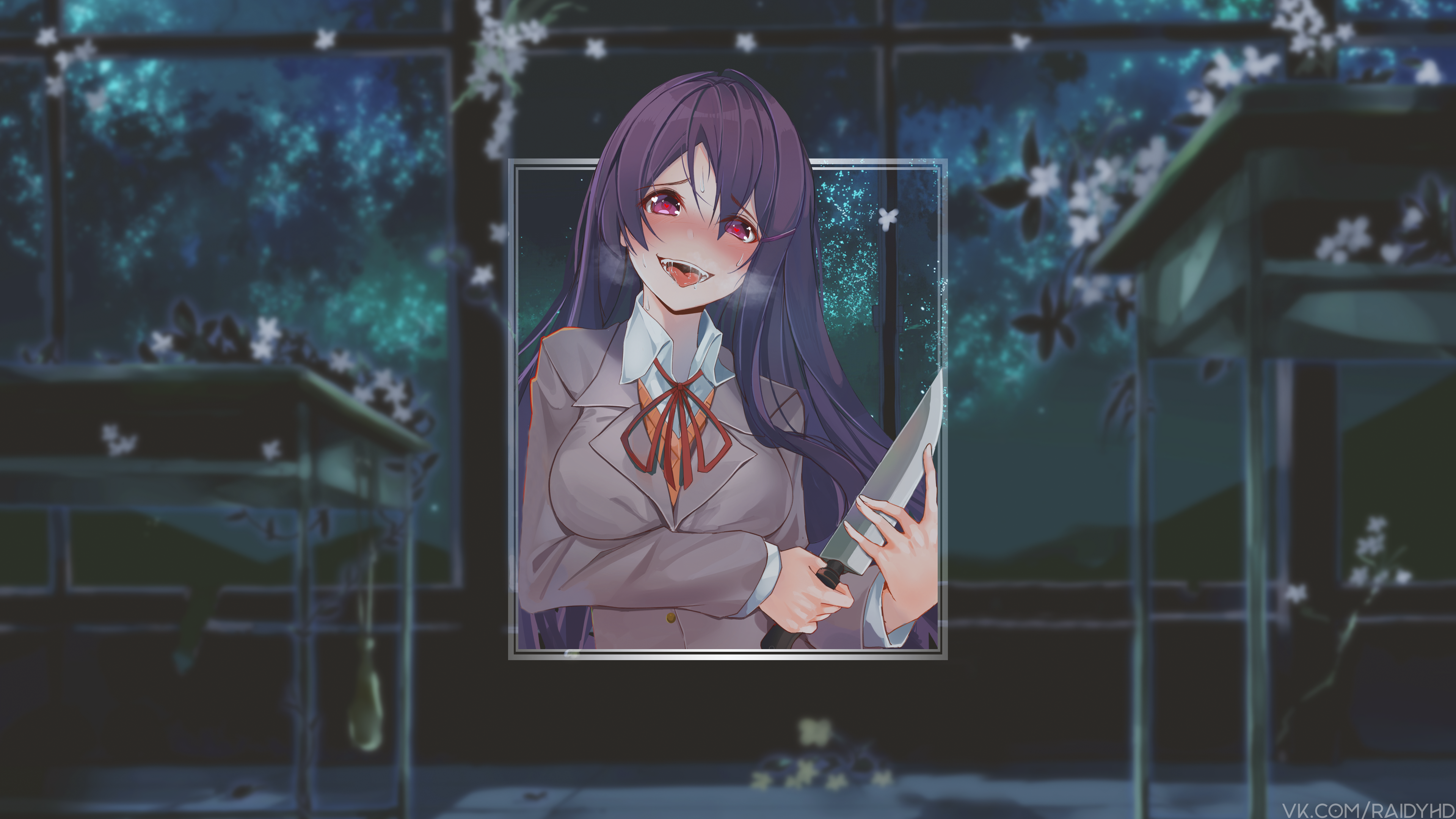 Yuri from Doki Doki Literature Club with a knife HD Wallpaper