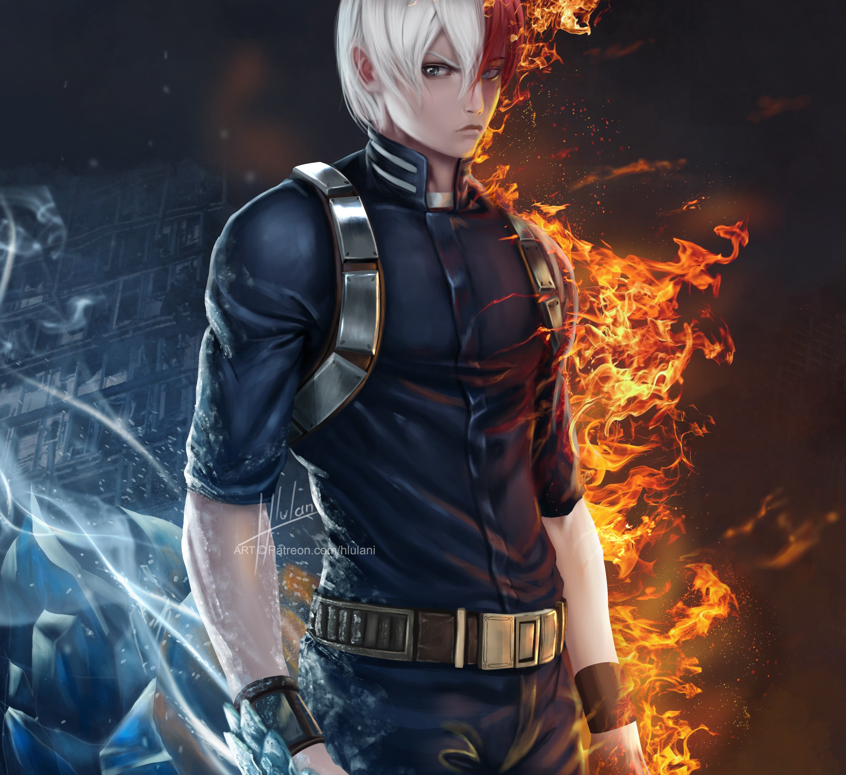 Todoroki Shōto from Boku no Hero Academia with fire and ice HD Wallpaper