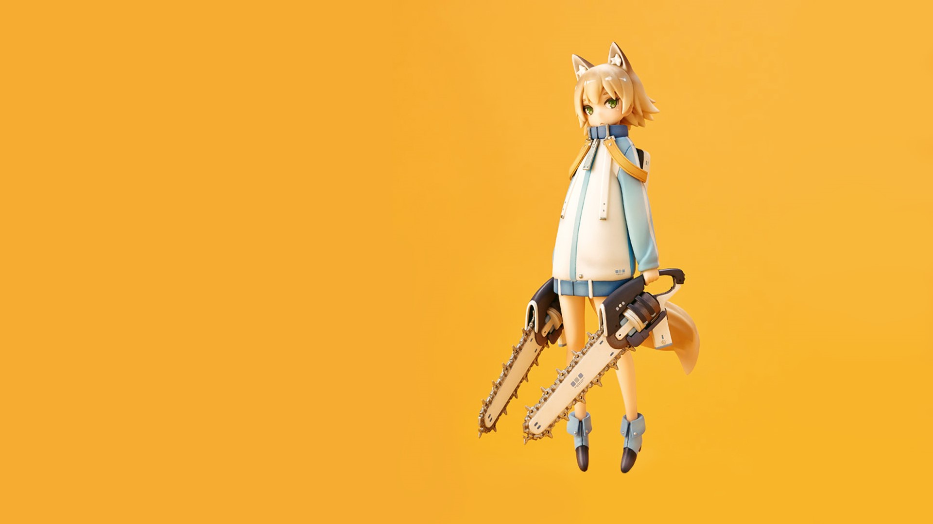 Anime girl with cat ears holding chainsaws HD Wallpaper