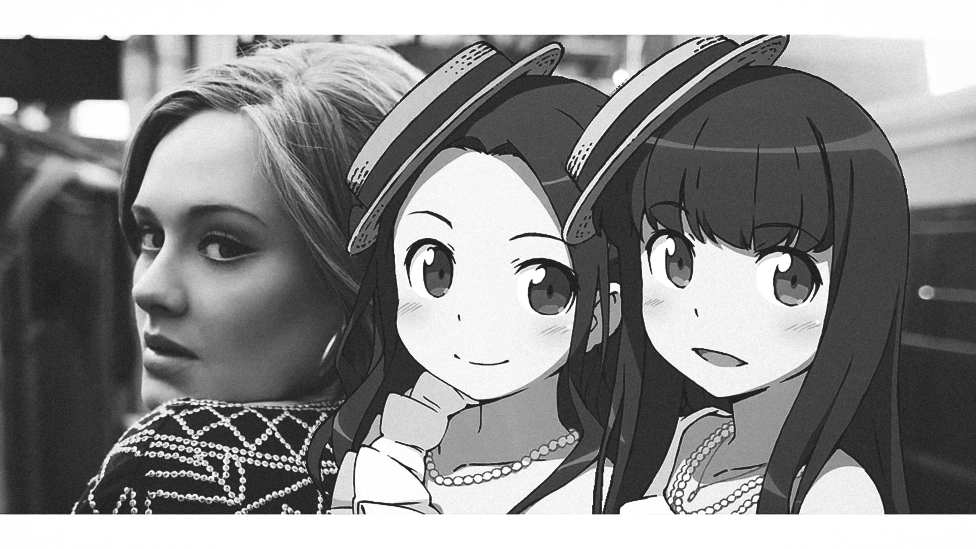 Adele with two anime girls HD Wallpaper