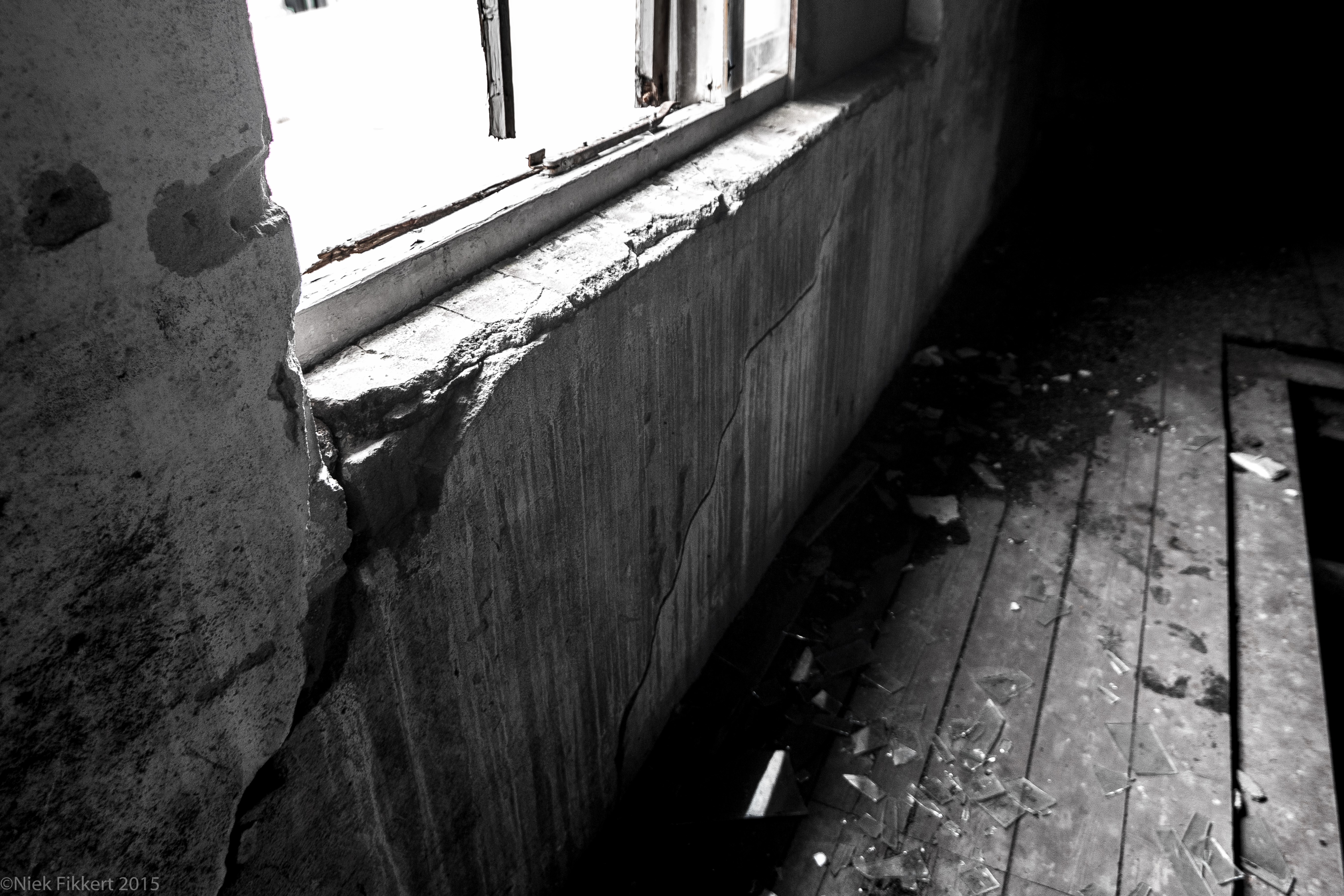 Abandoned factory interior with broken window HD Wallpaper